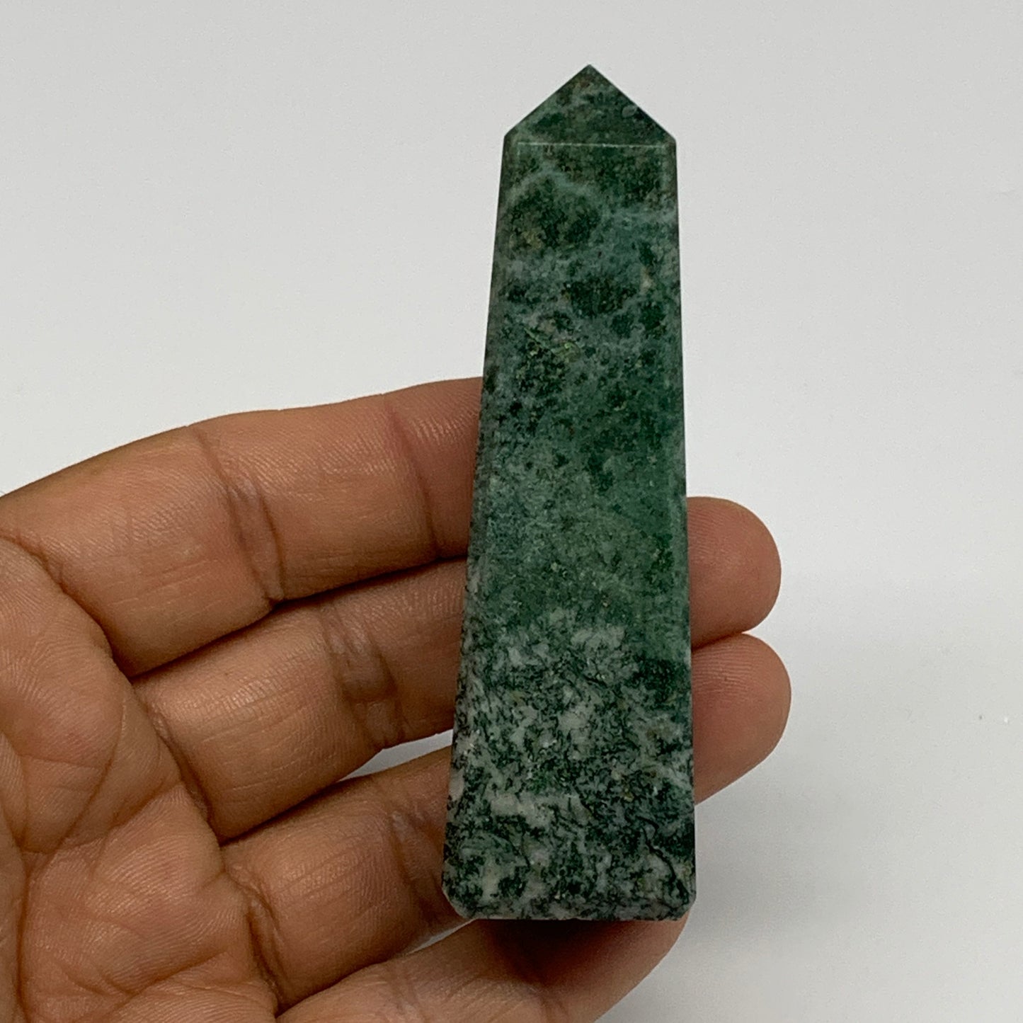 72.8g, 3.1"x0.9", Tree Agate Tower Obelisk Point Crystal @Brazil, B31391