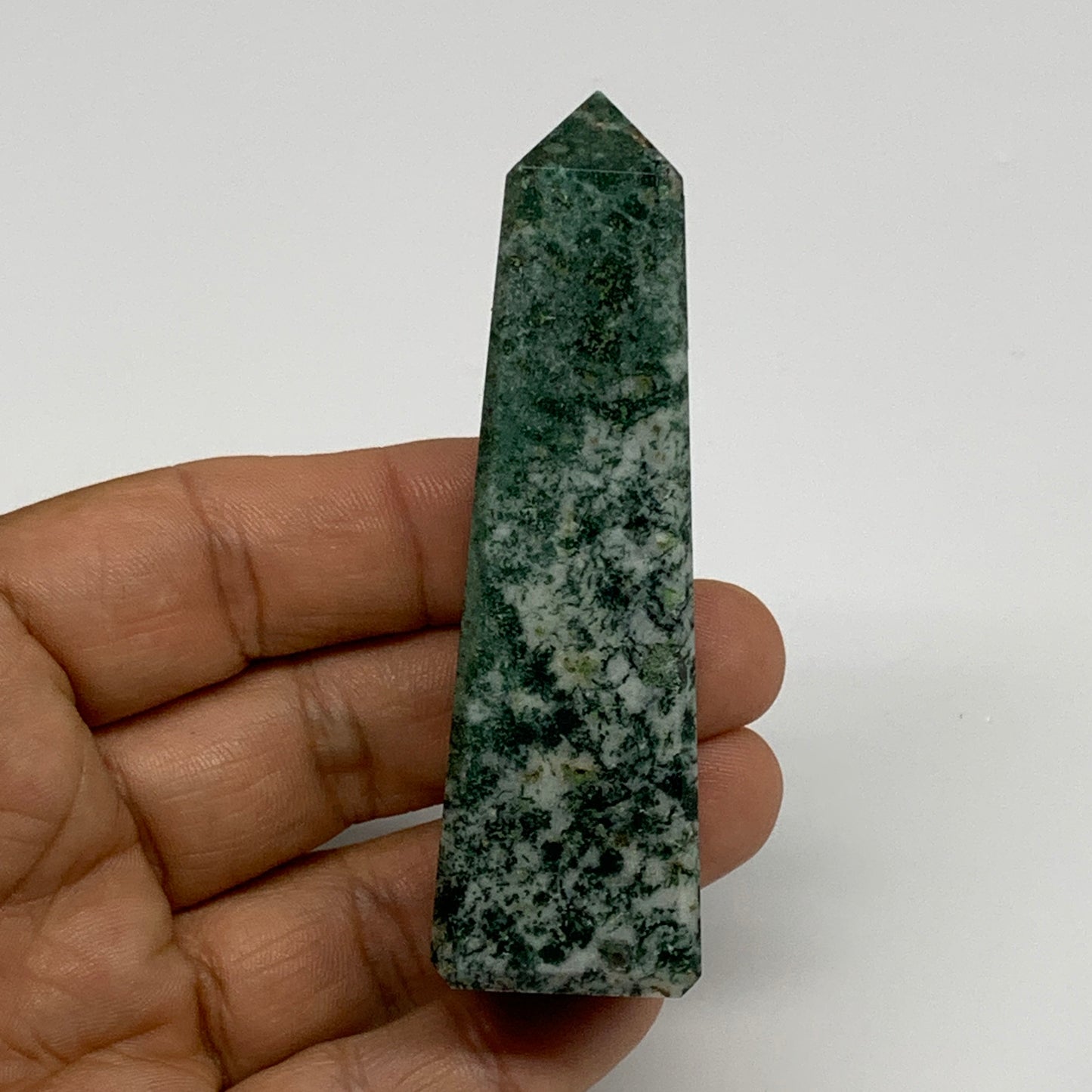 72.8g, 3.1"x0.9", Tree Agate Tower Obelisk Point Crystal @Brazil, B31391
