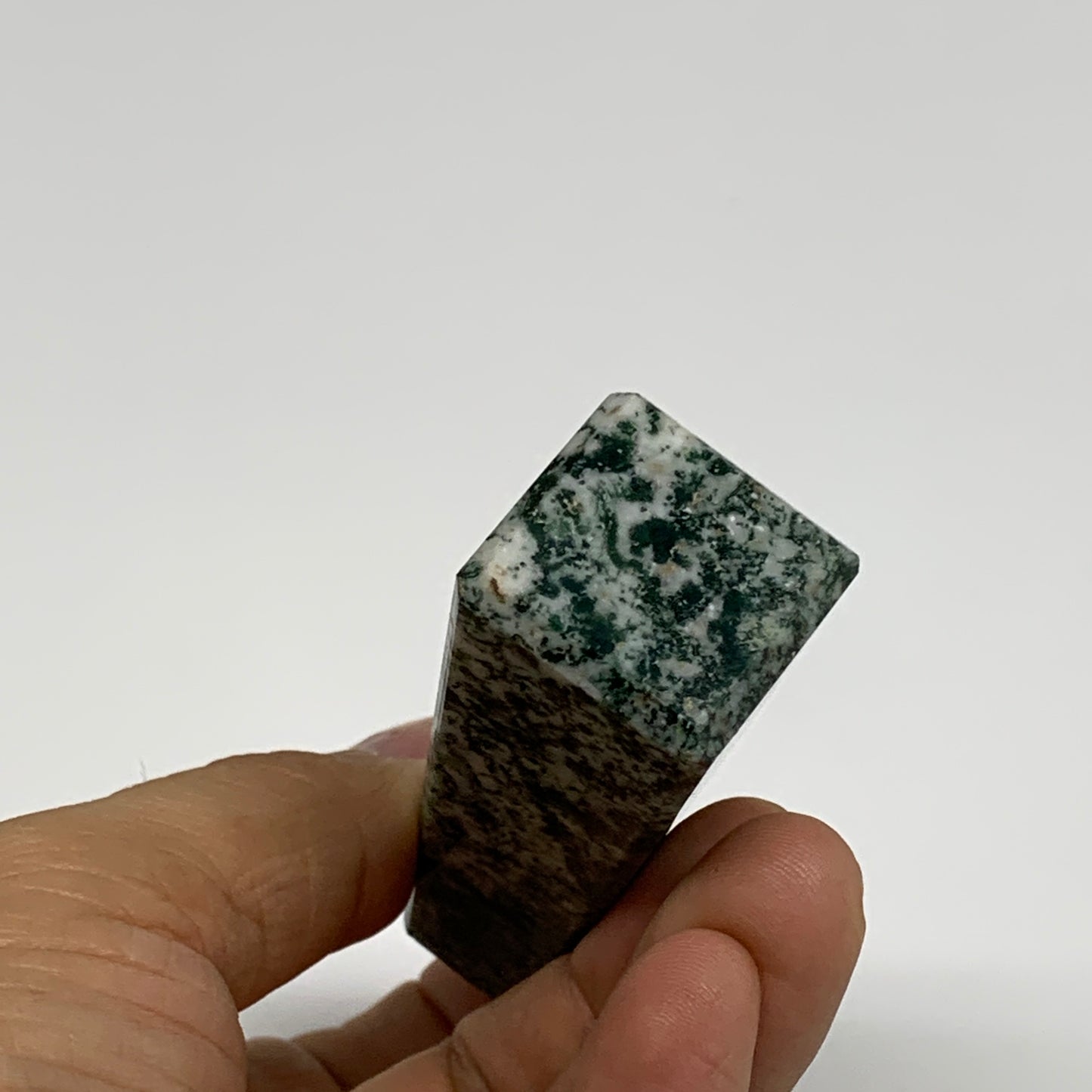 72.8g, 3.1"x0.9", Tree Agate Tower Obelisk Point Crystal @Brazil, B31391