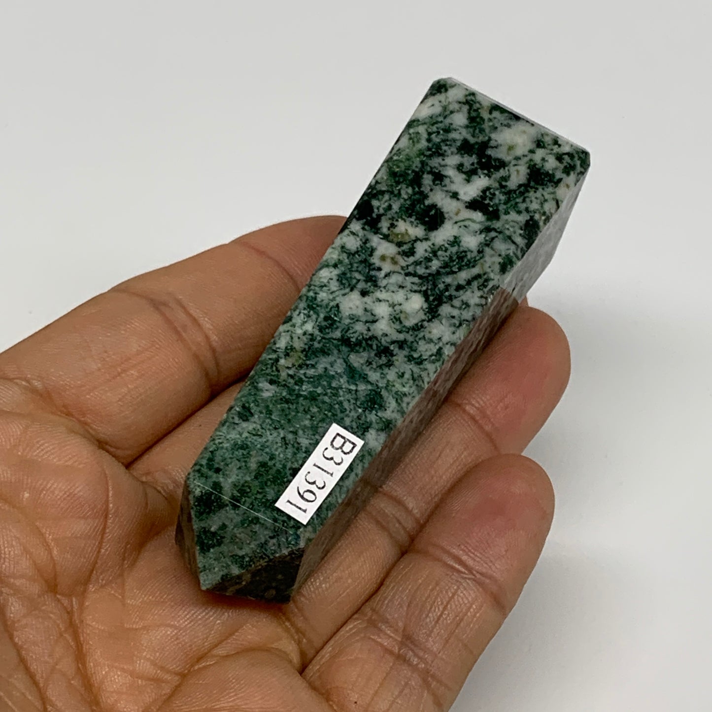 72.8g, 3.1"x0.9", Tree Agate Tower Obelisk Point Crystal @Brazil, B31391