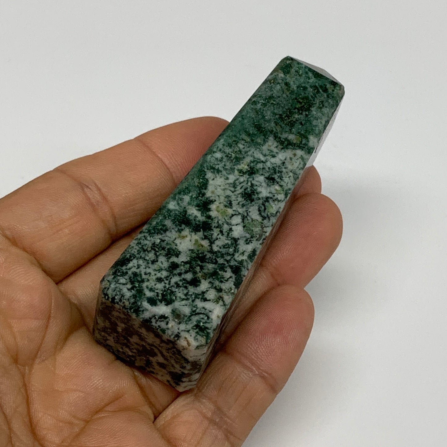 72.8g, 3.1"x0.9", Tree Agate Tower Obelisk Point Crystal @Brazil, B31391