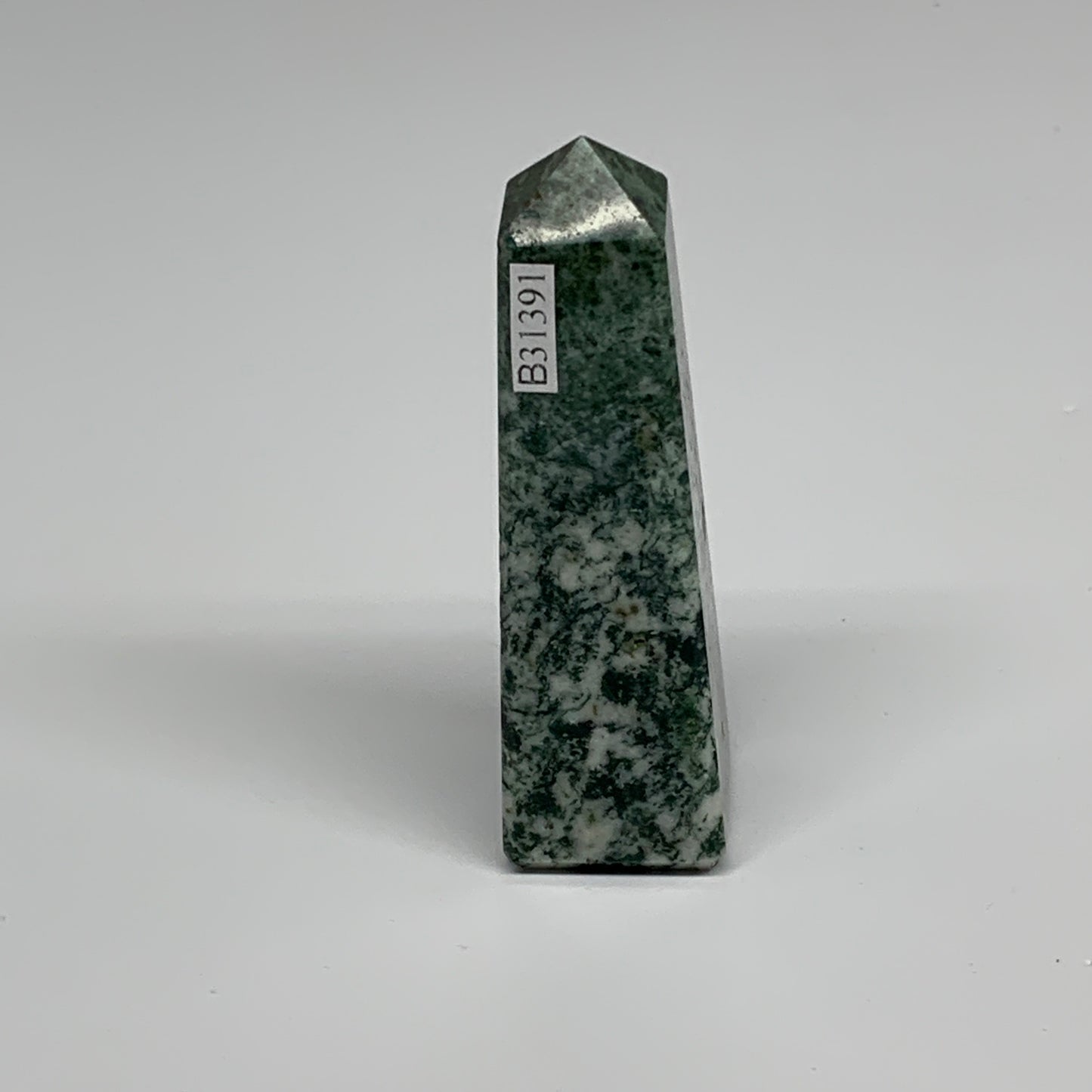 72.8g, 3.1"x0.9", Tree Agate Tower Obelisk Point Crystal @Brazil, B31391