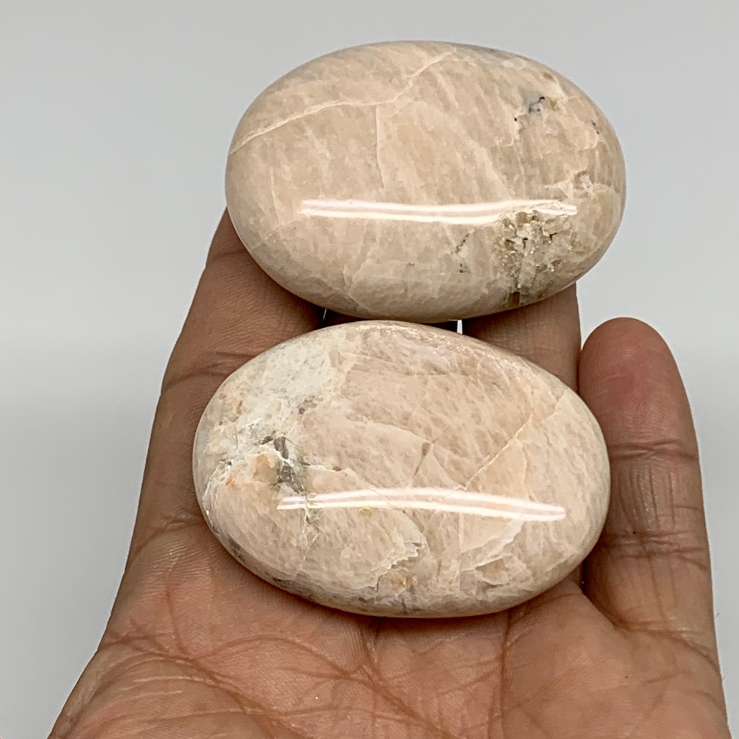 122g,2"-2.1", 2pcs, Peach Moonstone Polished Palm-Stone Gemstone, B34774