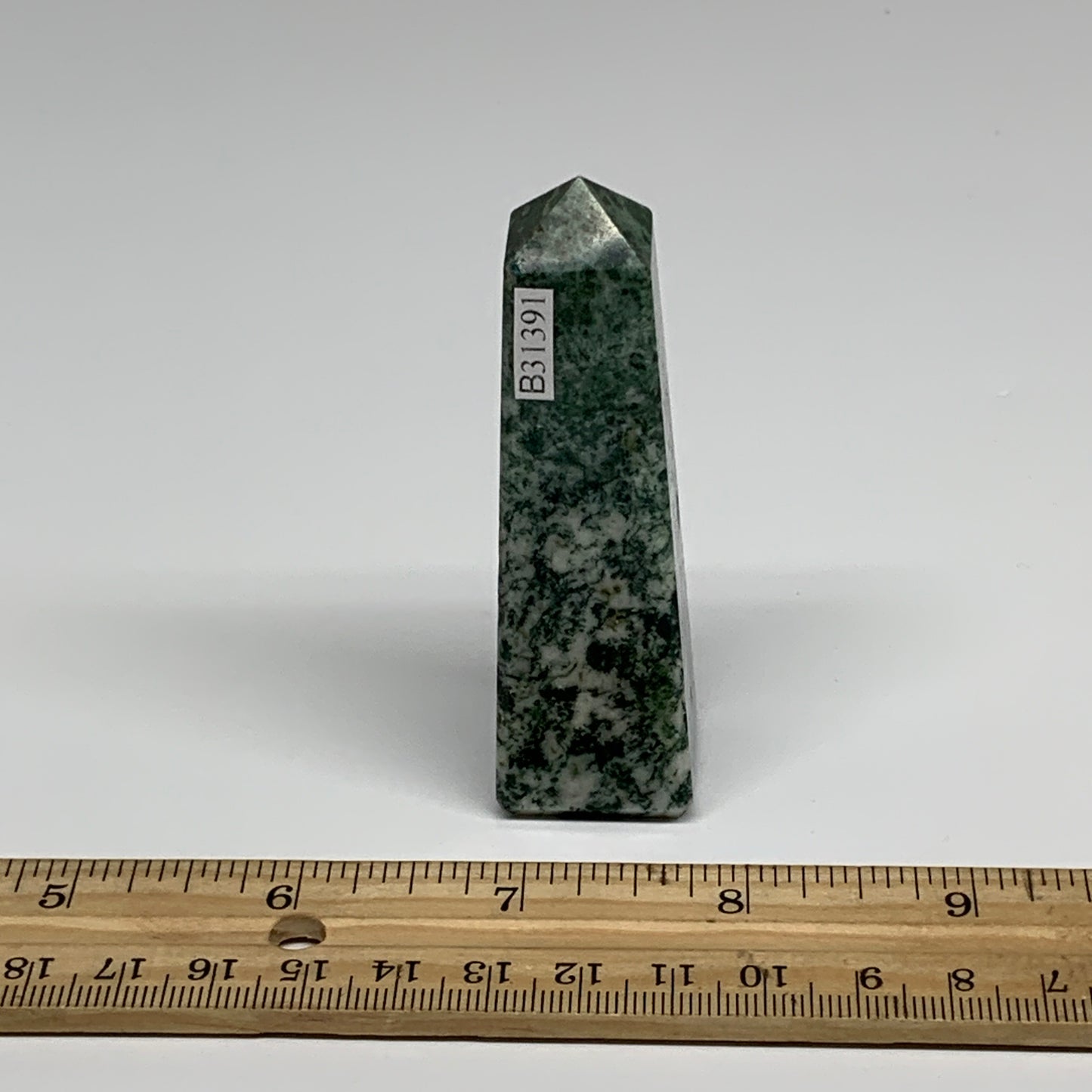 72.8g, 3.1"x0.9", Tree Agate Tower Obelisk Point Crystal @Brazil, B31391