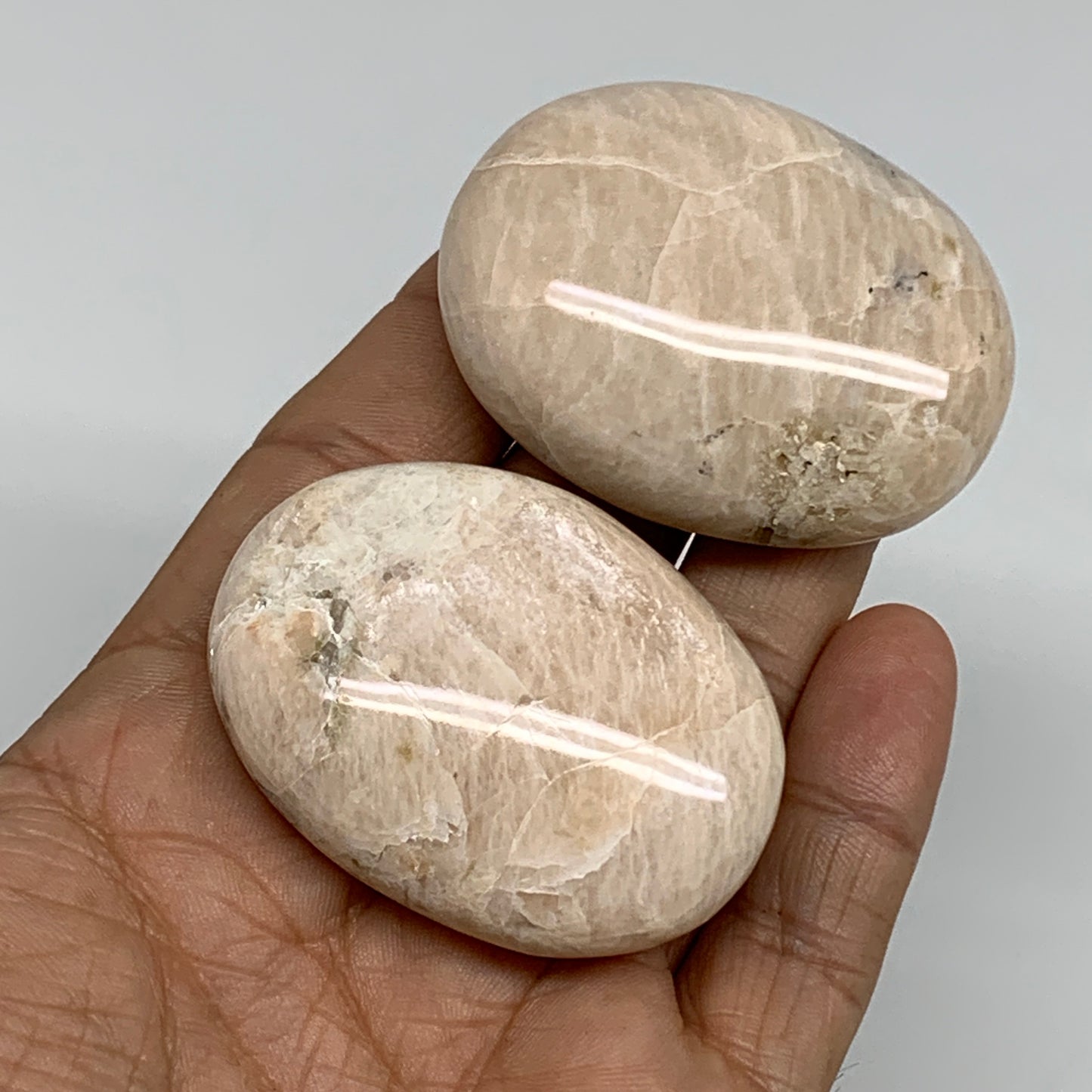 122g,2"-2.1", 2pcs, Peach Moonstone Polished Palm-Stone Gemstone, B34774