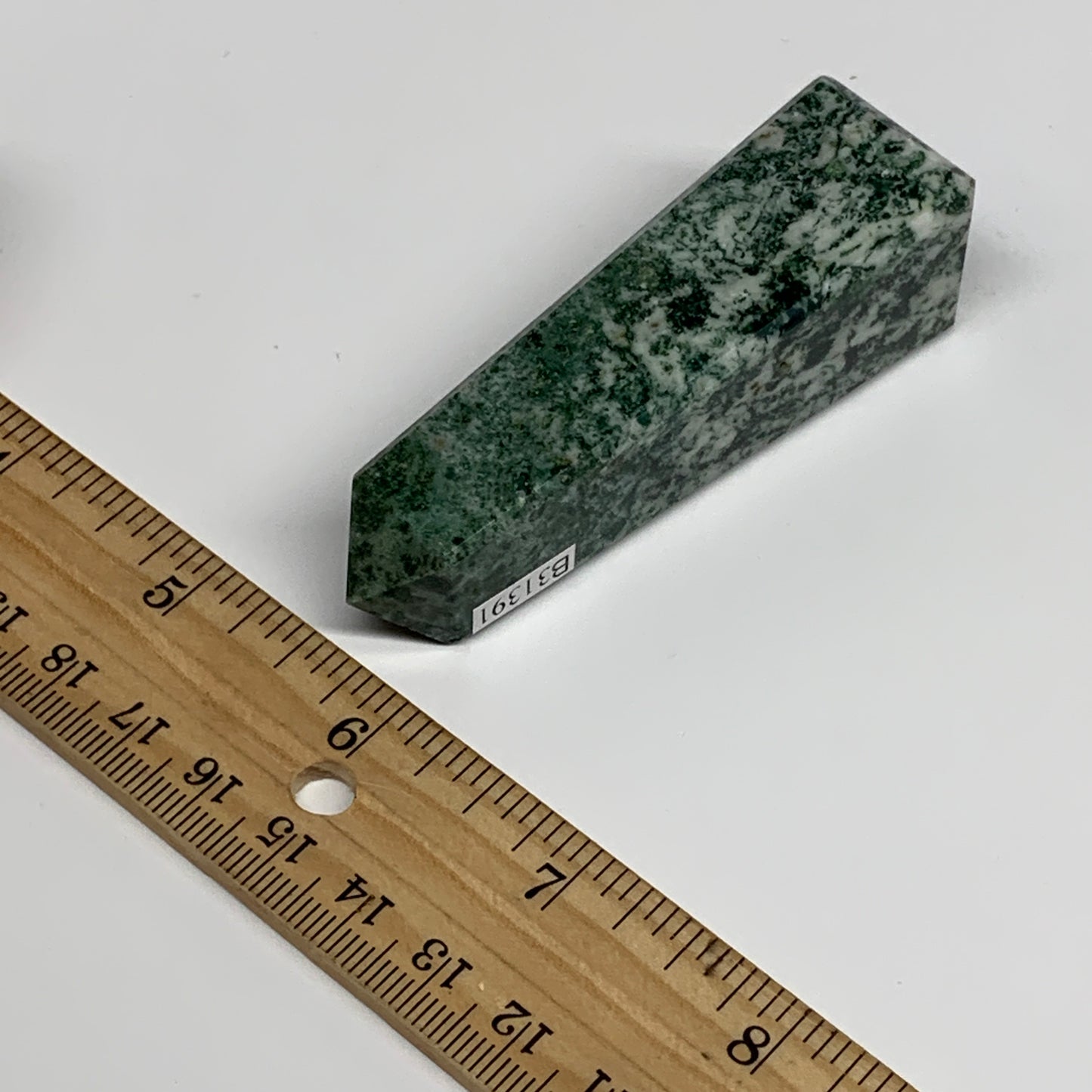 72.8g, 3.1"x0.9", Tree Agate Tower Obelisk Point Crystal @Brazil, B31391