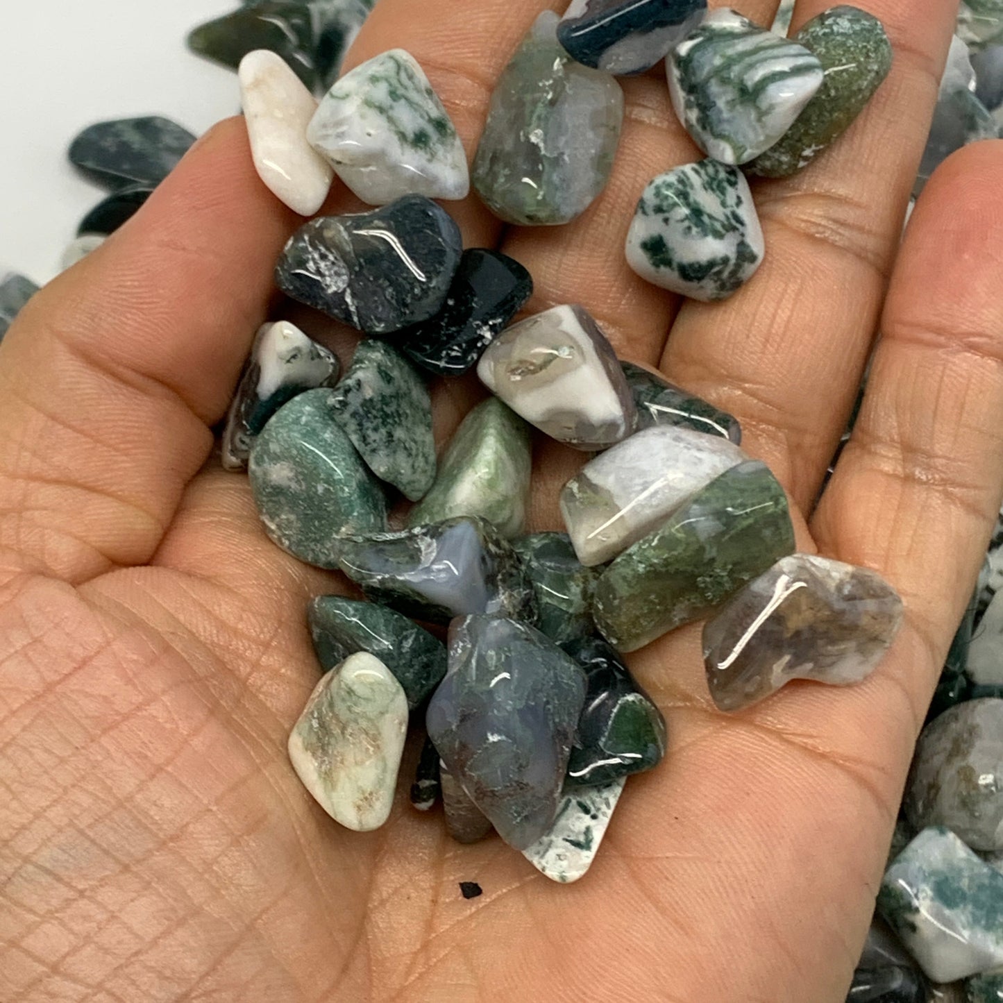 2.2 lbs, 0.5"-0.9", Moss Agate Chips Gravel Tumbled Crystal Polished Stones