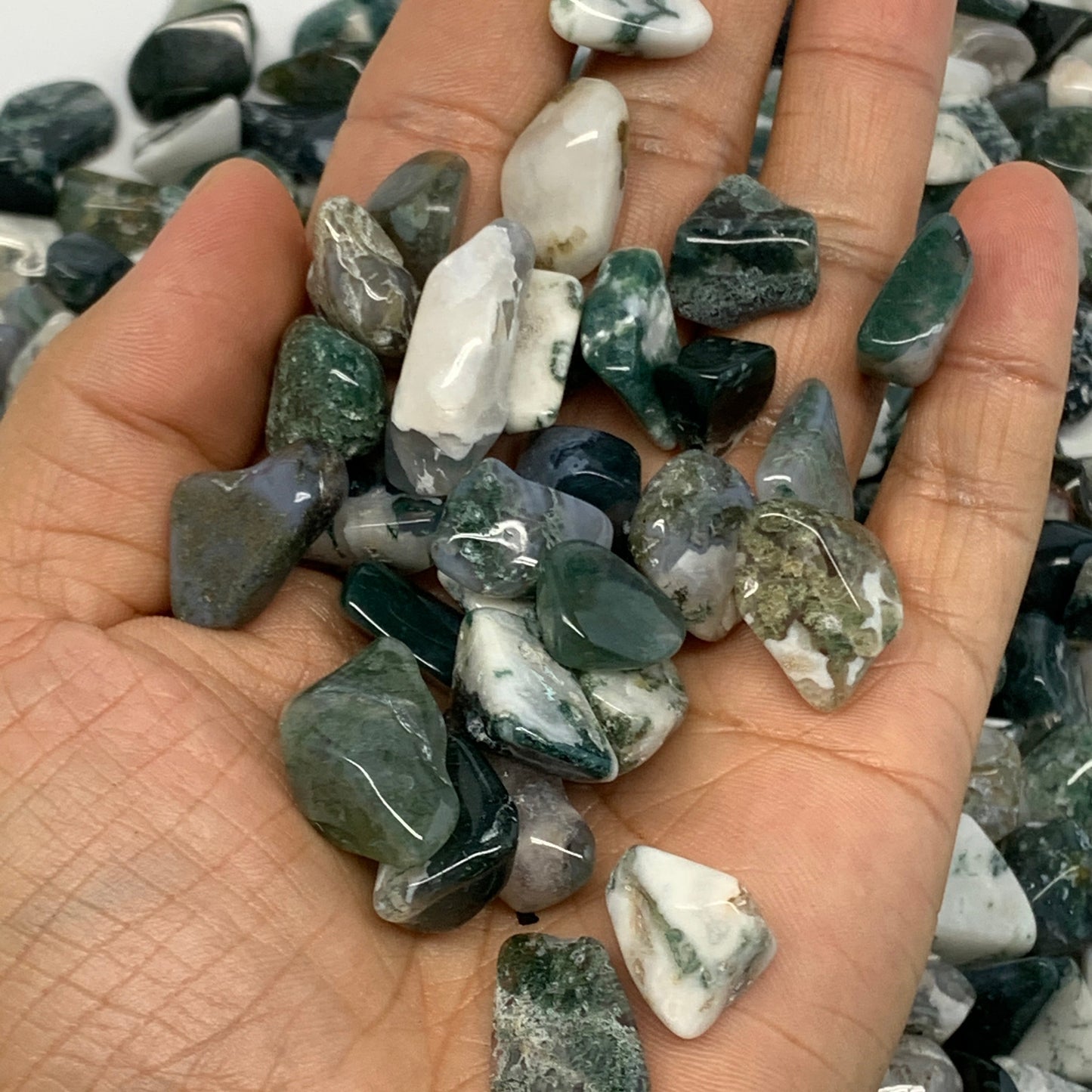 2.2 lbs, 0.5"-0.9", Moss Agate Chips Gravel Tumbled Crystal Polished Stones