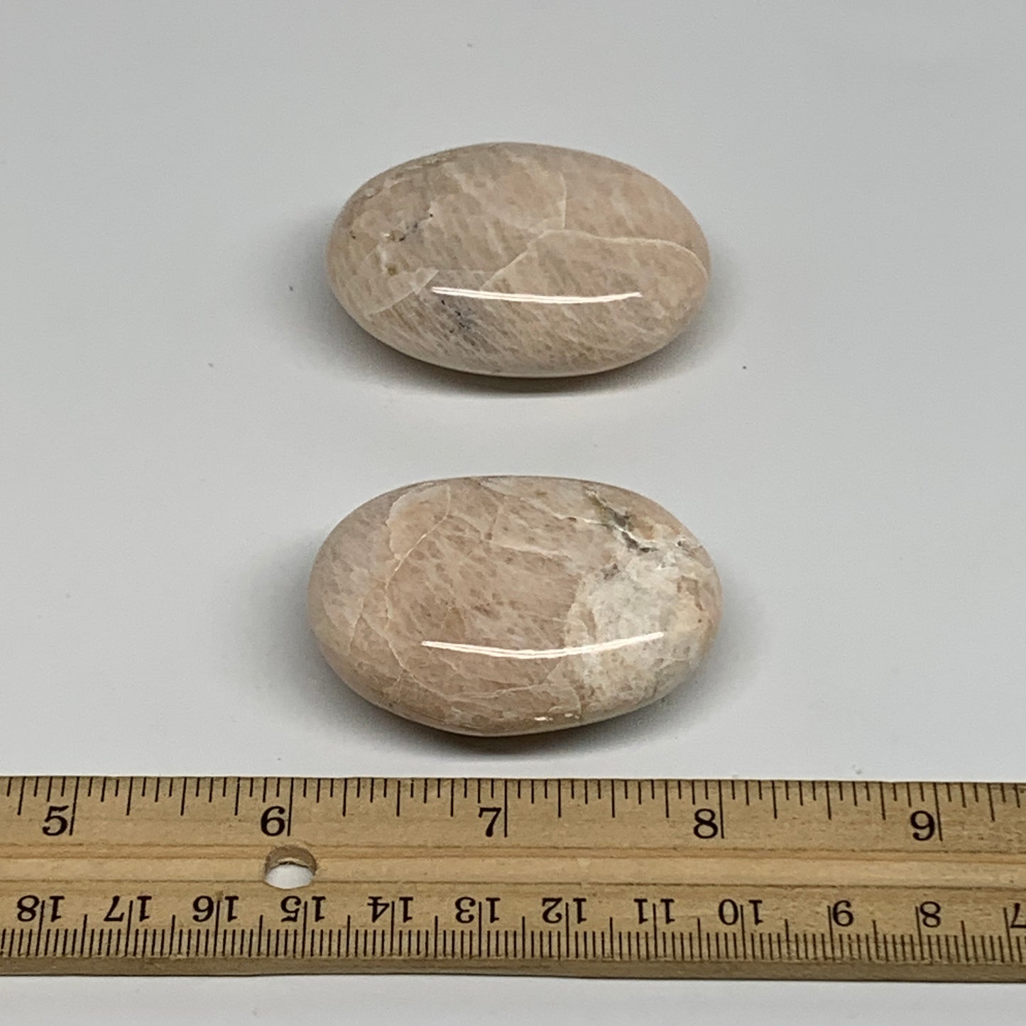 122g,2"-2.1", 2pcs, Peach Moonstone Polished Palm-Stone Gemstone, B34774