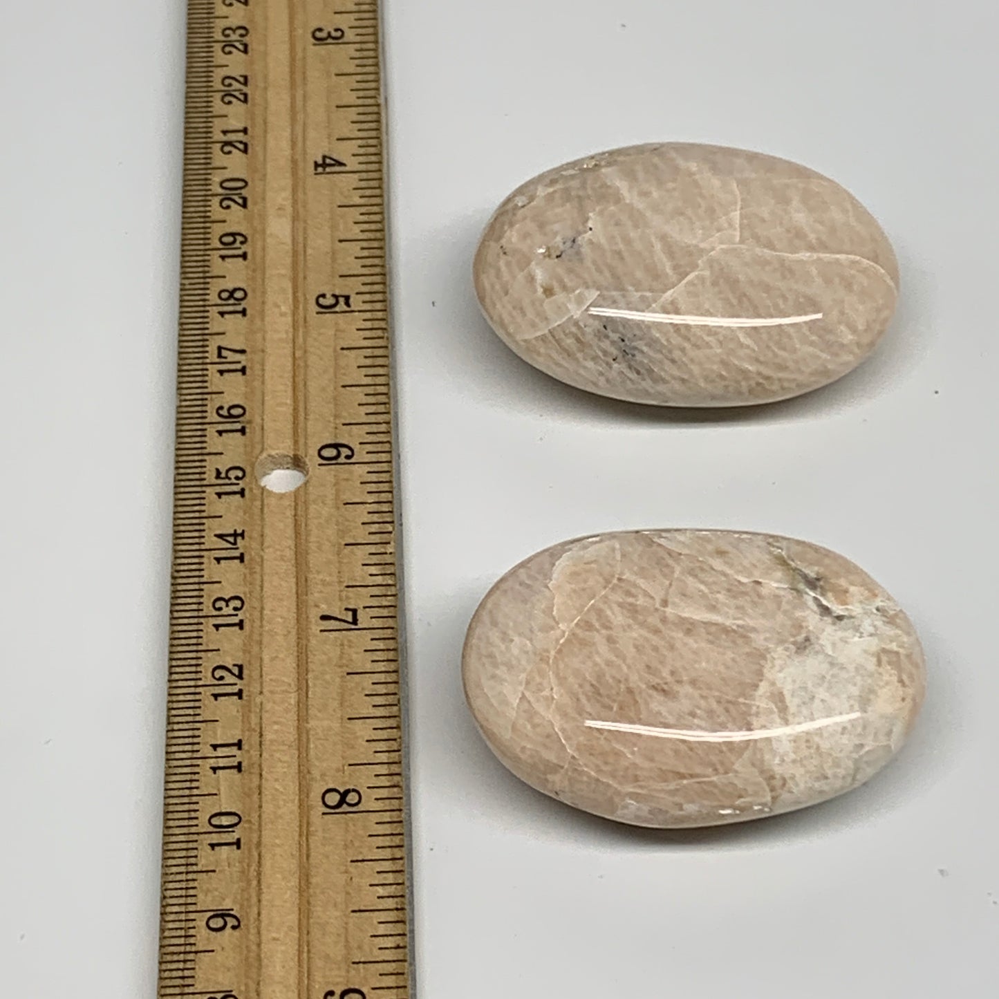122g,2"-2.1", 2pcs, Peach Moonstone Polished Palm-Stone Gemstone, B34774