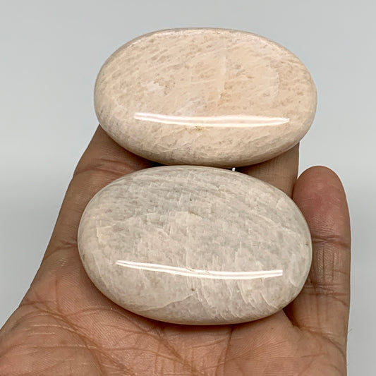 120g,2.1"-2.2", 2pcs, Peach Moonstone Polished Palm-Stone Gemstone, B34775