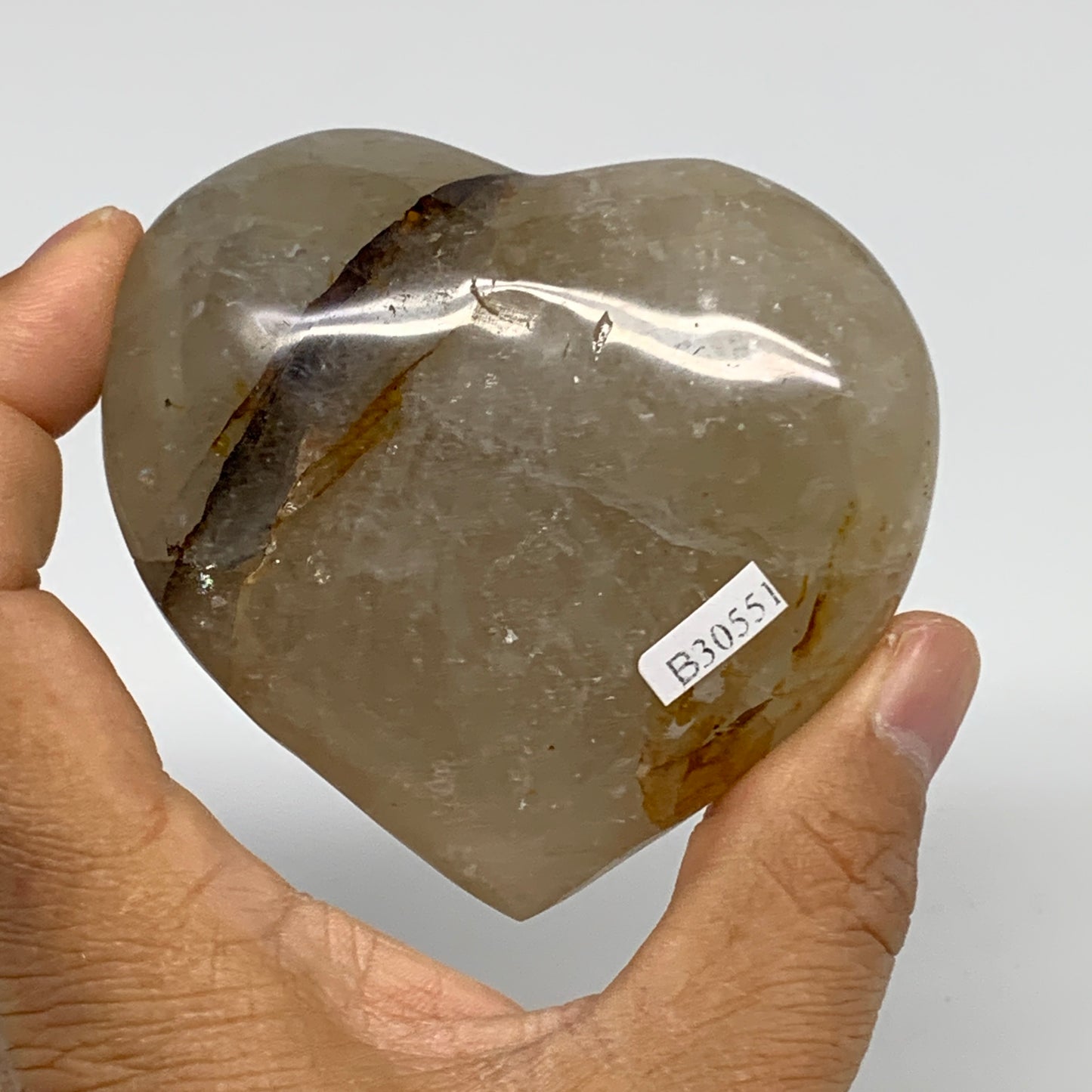 244.9g, 2.7"x3"x1.3" Yellow Healing Quartz Heart Crystal @Madagascar, B30551