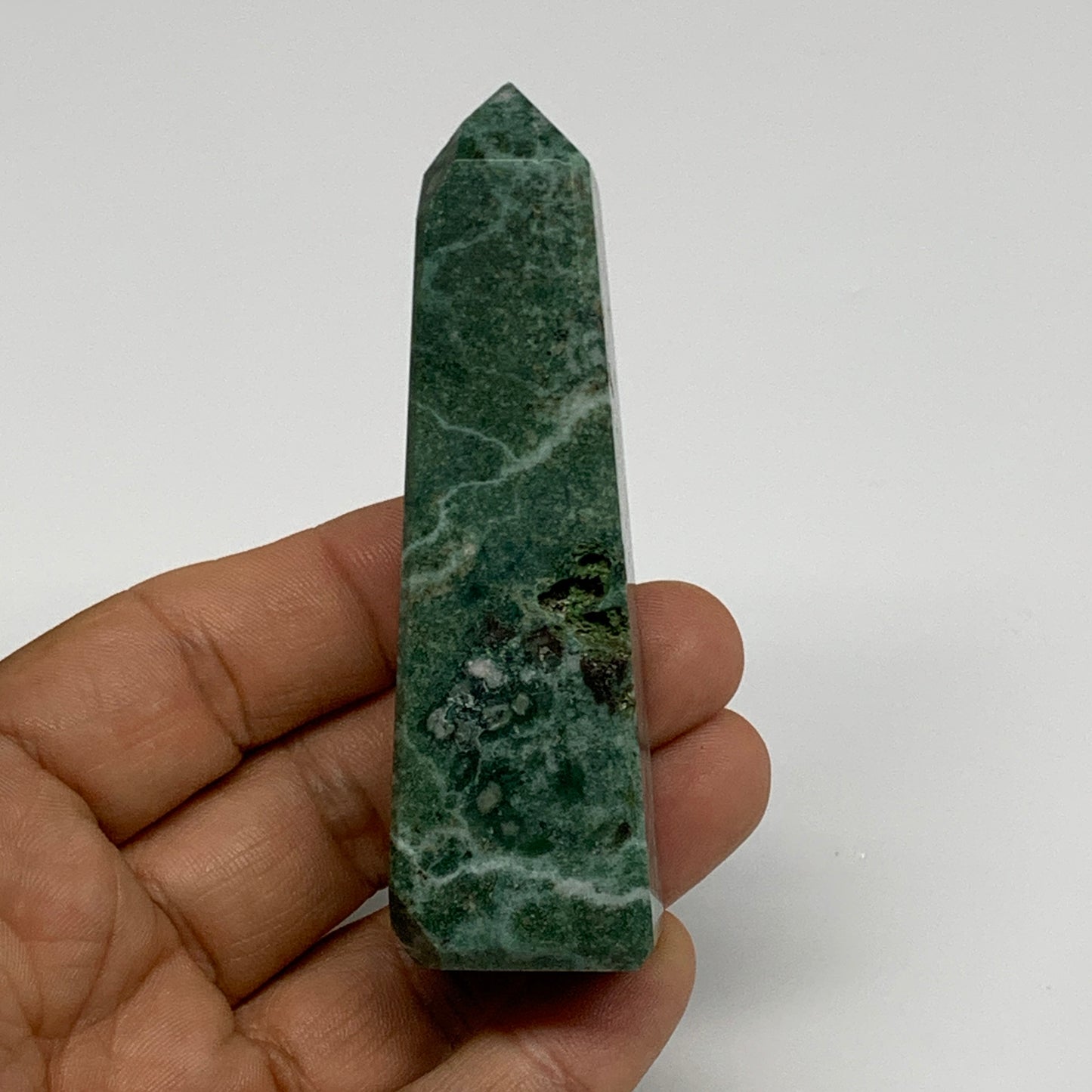 76.4g, 3.2"x0.9", Tree Agate Tower Obelisk Point Crystal @Brazil, B31393