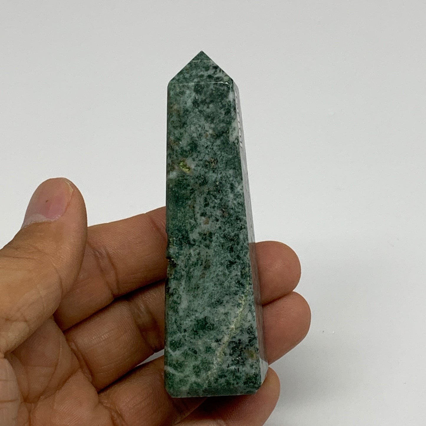 76.4g, 3.2"x0.9", Tree Agate Tower Obelisk Point Crystal @Brazil, B31393