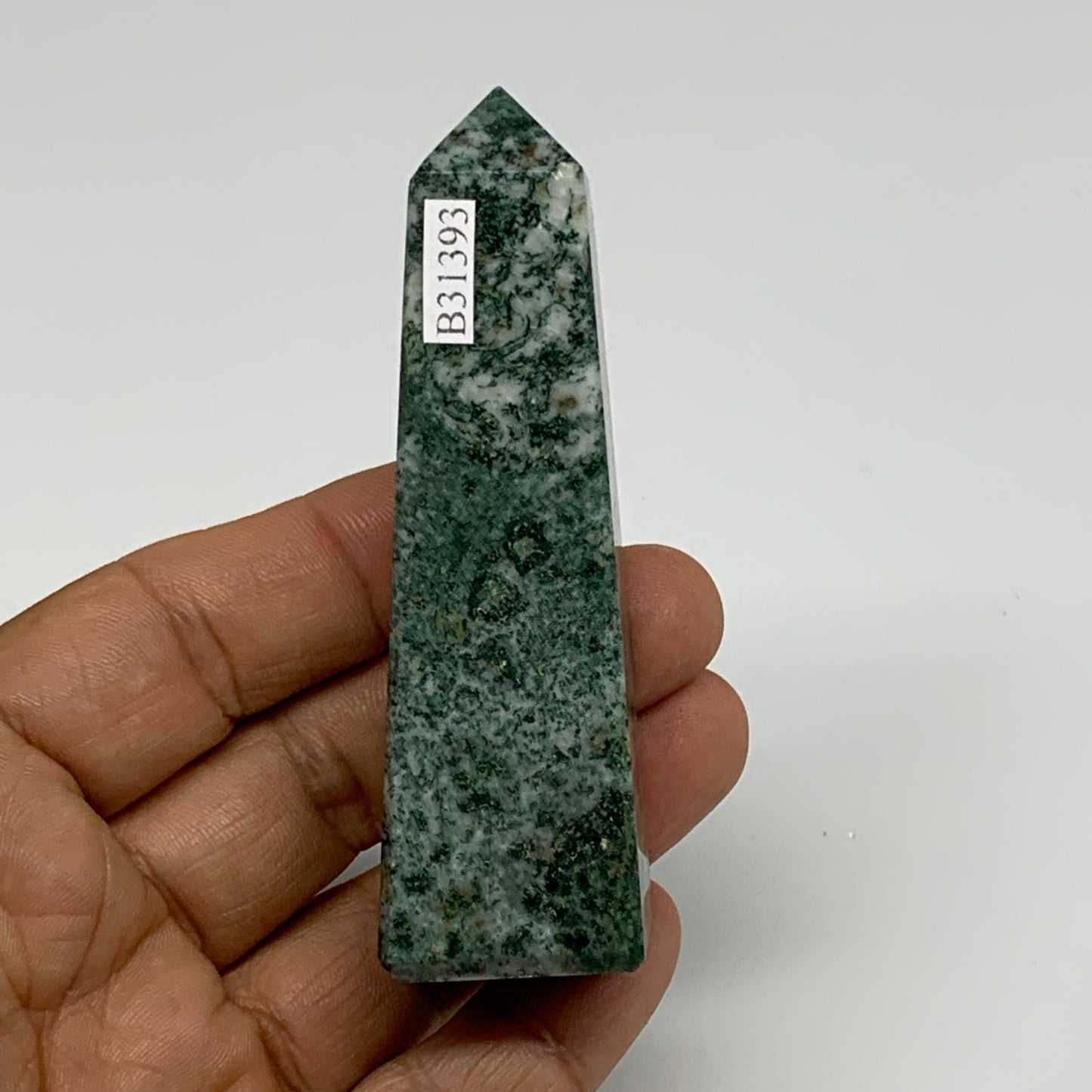 76.4g, 3.2"x0.9", Tree Agate Tower Obelisk Point Crystal @Brazil, B31393