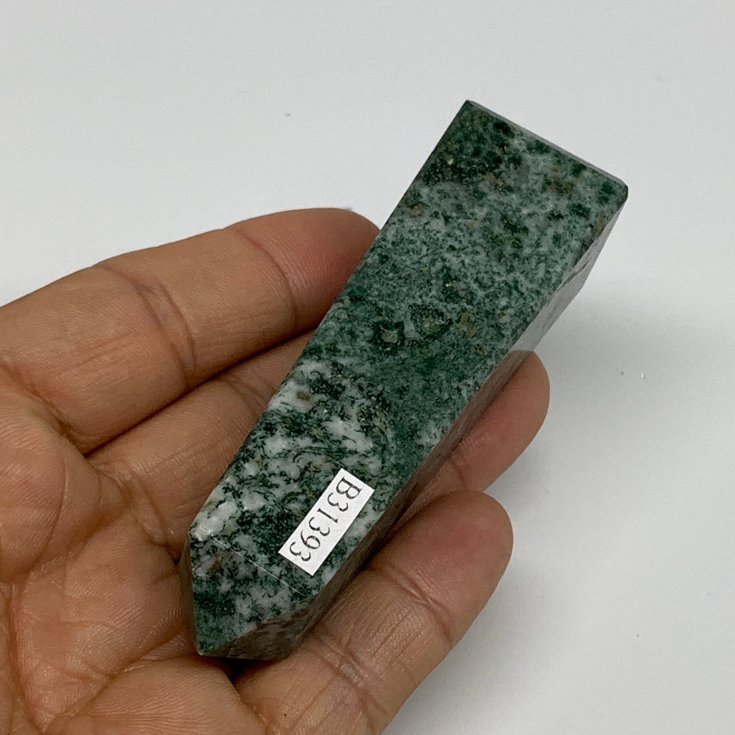 76.4g, 3.2"x0.9", Tree Agate Tower Obelisk Point Crystal @Brazil, B31393
