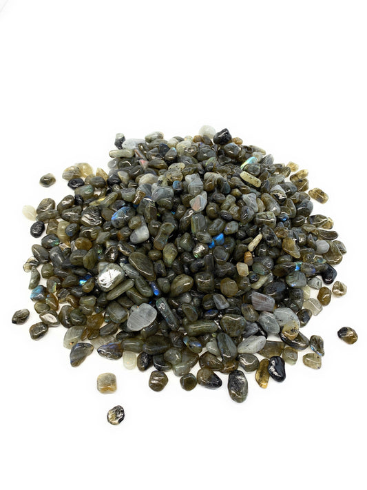 2.2 lbs, 0.4"-0.7", Small Labradorite Gravel, Chips, Tumbled Crystal Stones, Tin