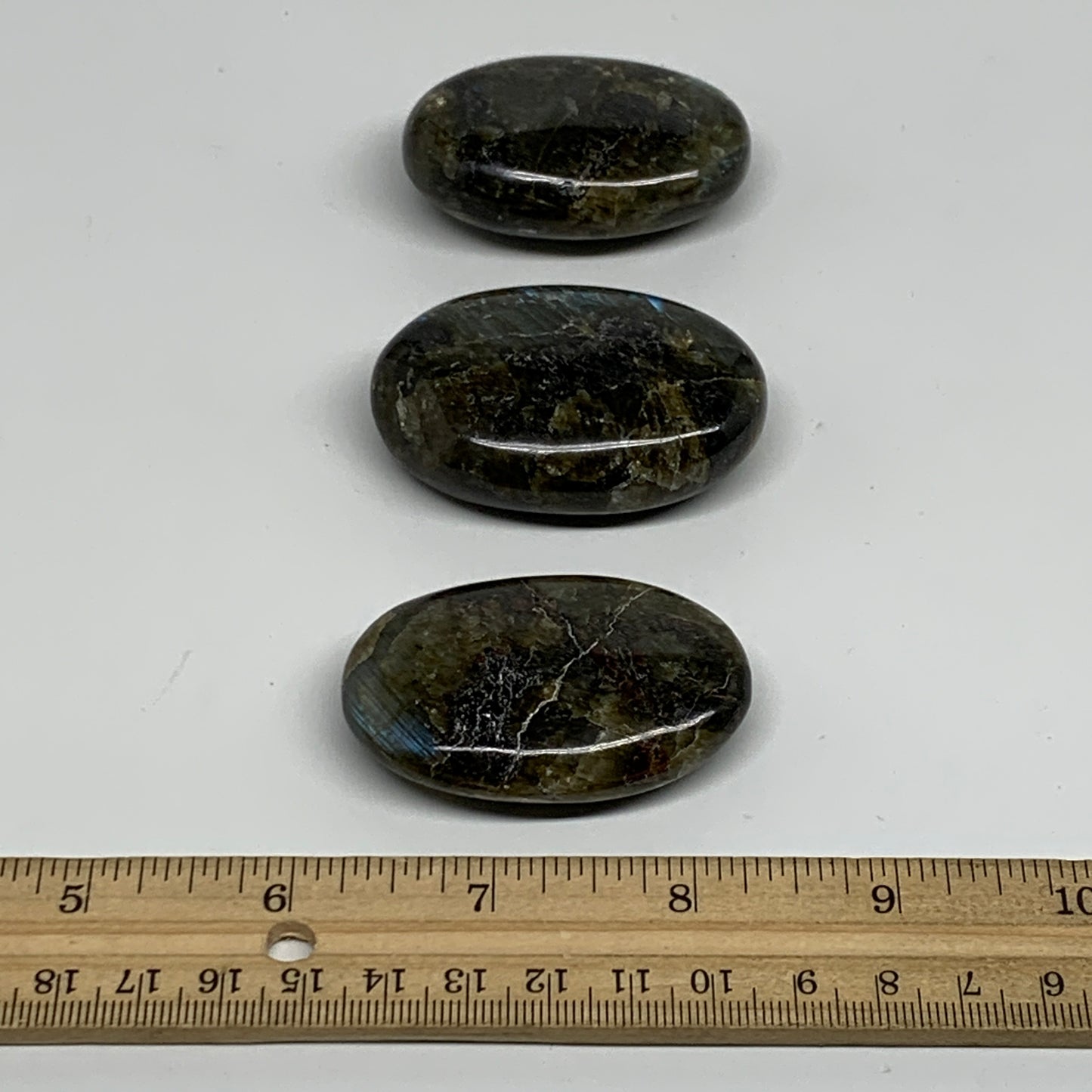 180g, 2.1"-2.3", 3pcs, Labradorite Palm-stone Polished Gemstone, B35537