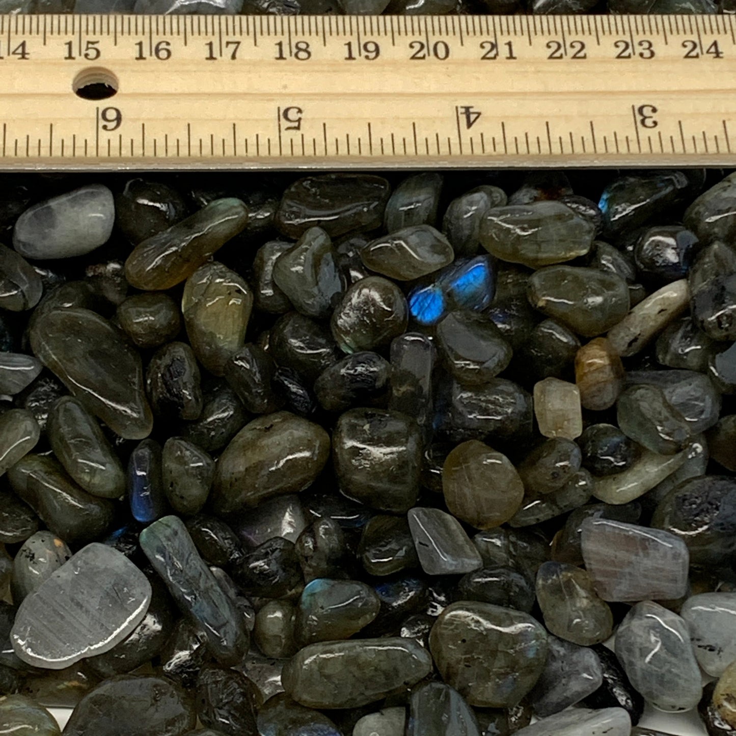 2.2 lbs, 0.4"-0.7", Small Labradorite Gravel, Chips, Tumbled Crystal Stones, Tin