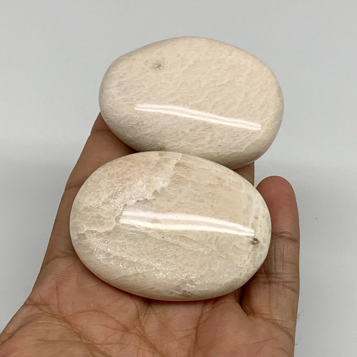 135.5g, 2.1"-2.2", 2pcs,  Peach Moonstone Palm-Stone Polished Gemstone, B34777