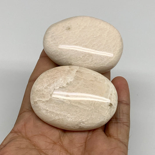 135.5g, 2.1"-2.2", 2pcs,  Peach Moonstone Palm-Stone Polished Gemstone, B34777