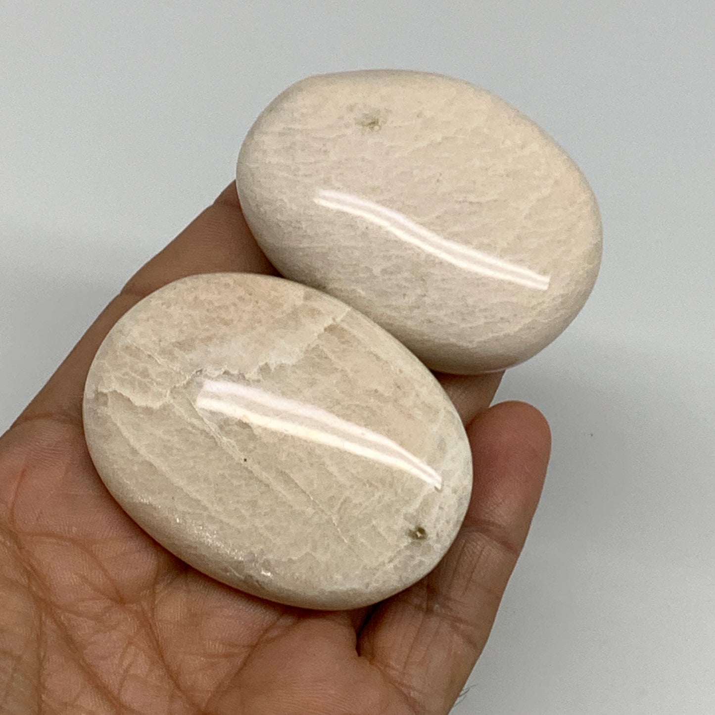 135.5g, 2.1"-2.2", 2pcs,  Peach Moonstone Palm-Stone Polished Gemstone, B34777