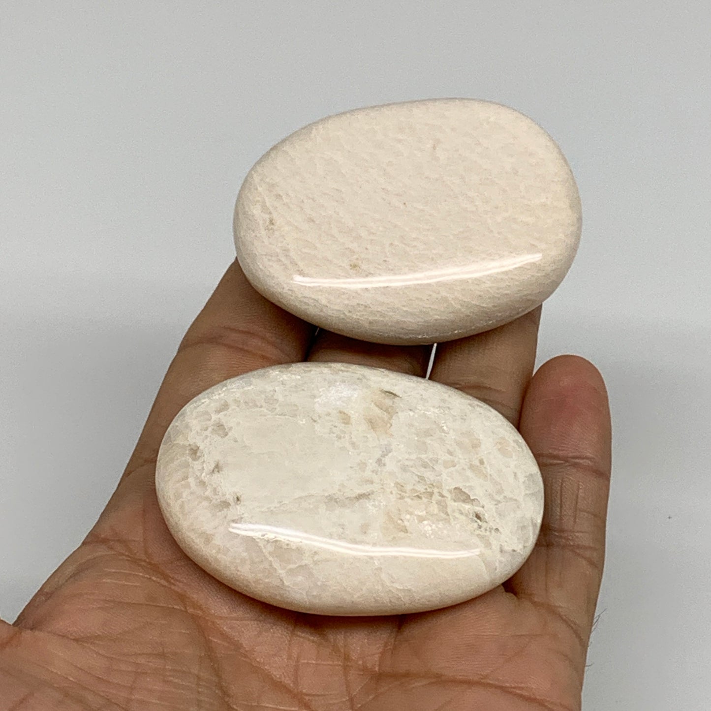 135.5g, 2.1"-2.2", 2pcs,  Peach Moonstone Palm-Stone Polished Gemstone, B34777