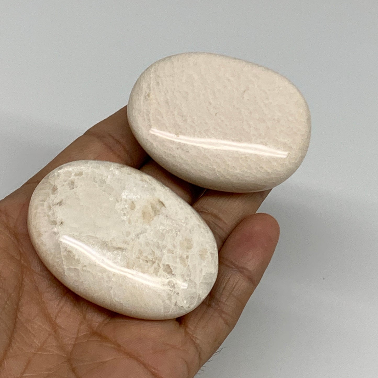 135.5g, 2.1"-2.2", 2pcs,  Peach Moonstone Palm-Stone Polished Gemstone, B34777