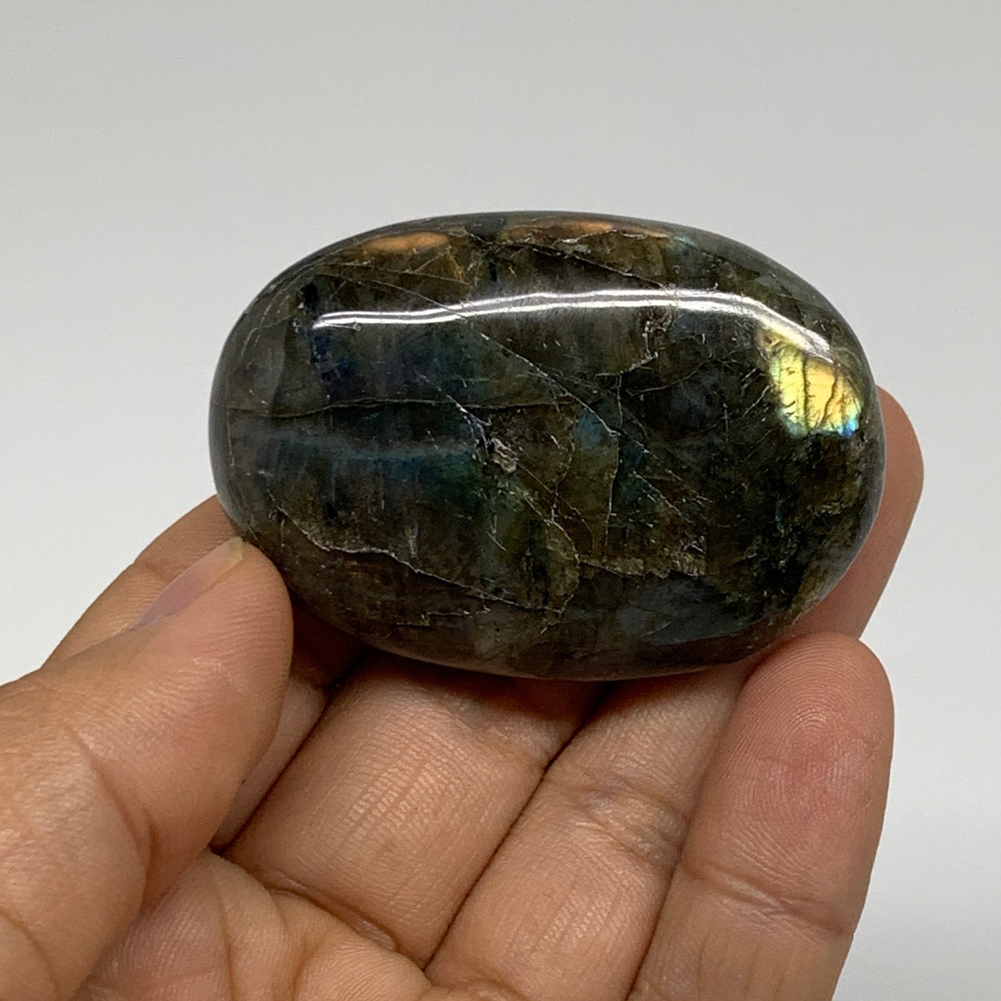 158.4g, 2"-2.1", 3pcs, Labradorite Palm-stone Polished Gemstone, B35538