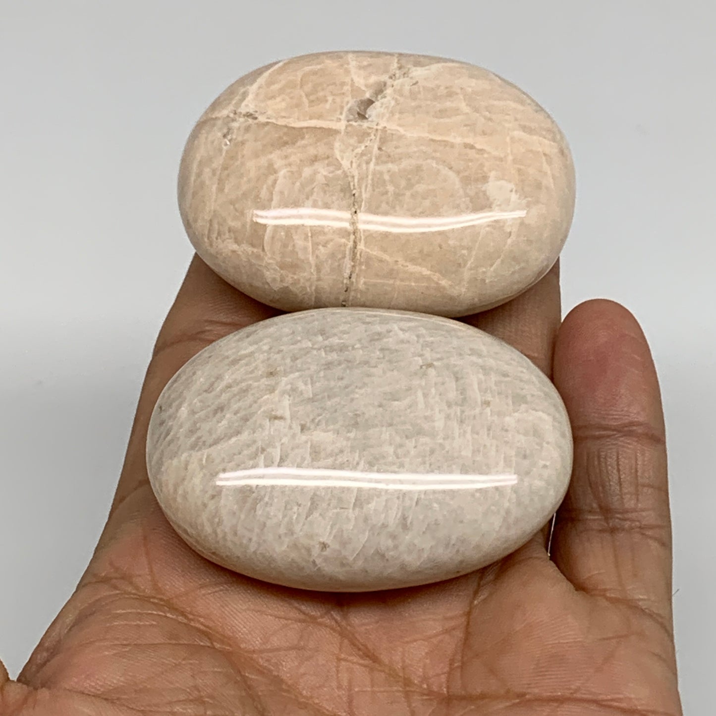 139.9g, 2.1", 2pcs,  Peach Moonstone Palm-Stone Polished Gemstone, B34778