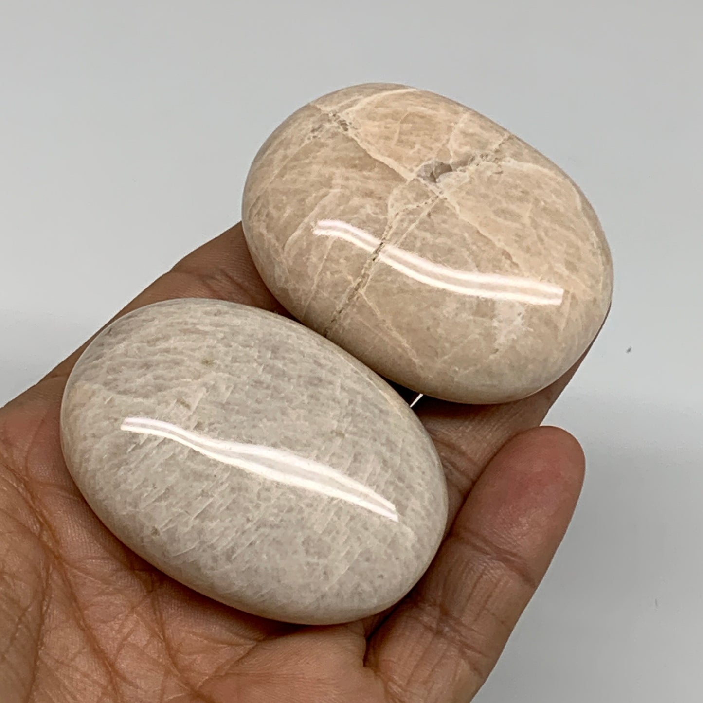 139.9g, 2.1", 2pcs,  Peach Moonstone Palm-Stone Polished Gemstone, B34778