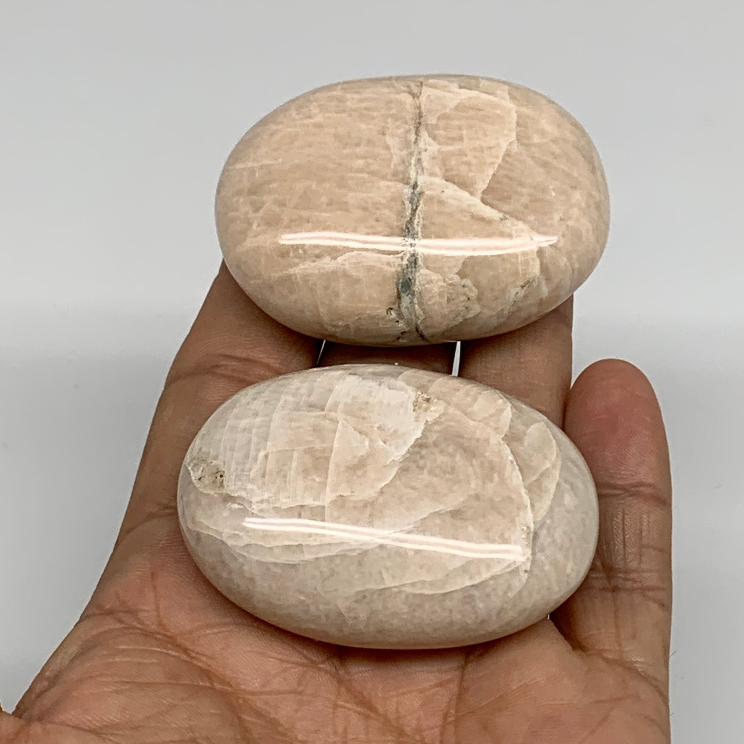 139.9g, 2.1", 2pcs,  Peach Moonstone Palm-Stone Polished Gemstone, B34778