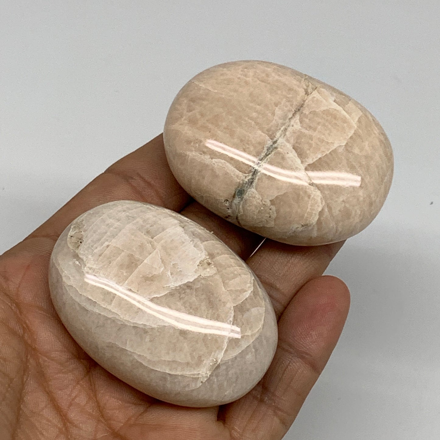 139.9g, 2.1", 2pcs,  Peach Moonstone Palm-Stone Polished Gemstone, B34778
