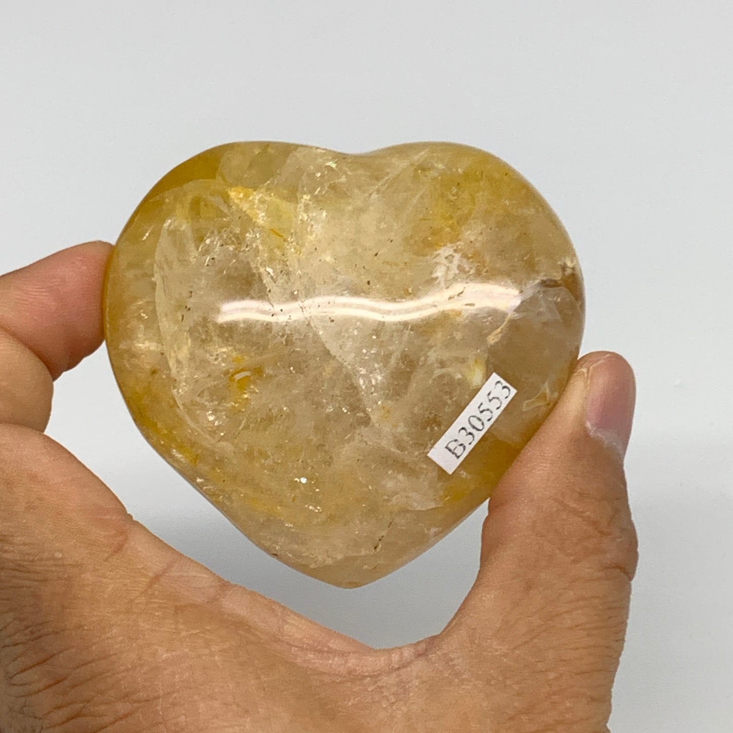 186.7g, 2.4"x2.6"x1.3" Yellow Healing Quartz Heart Crystal @Madagascar, B30553