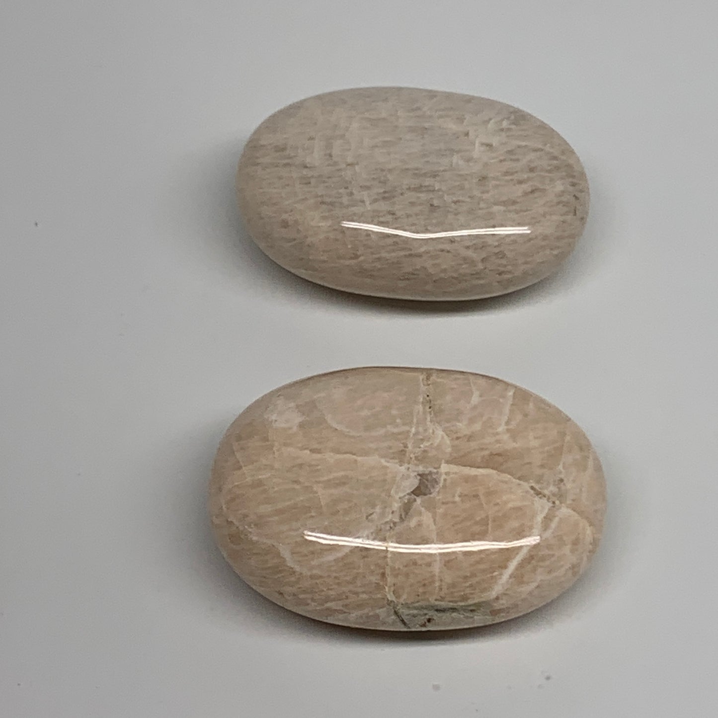 139.9g, 2.1", 2pcs,  Peach Moonstone Palm-Stone Polished Gemstone, B34778