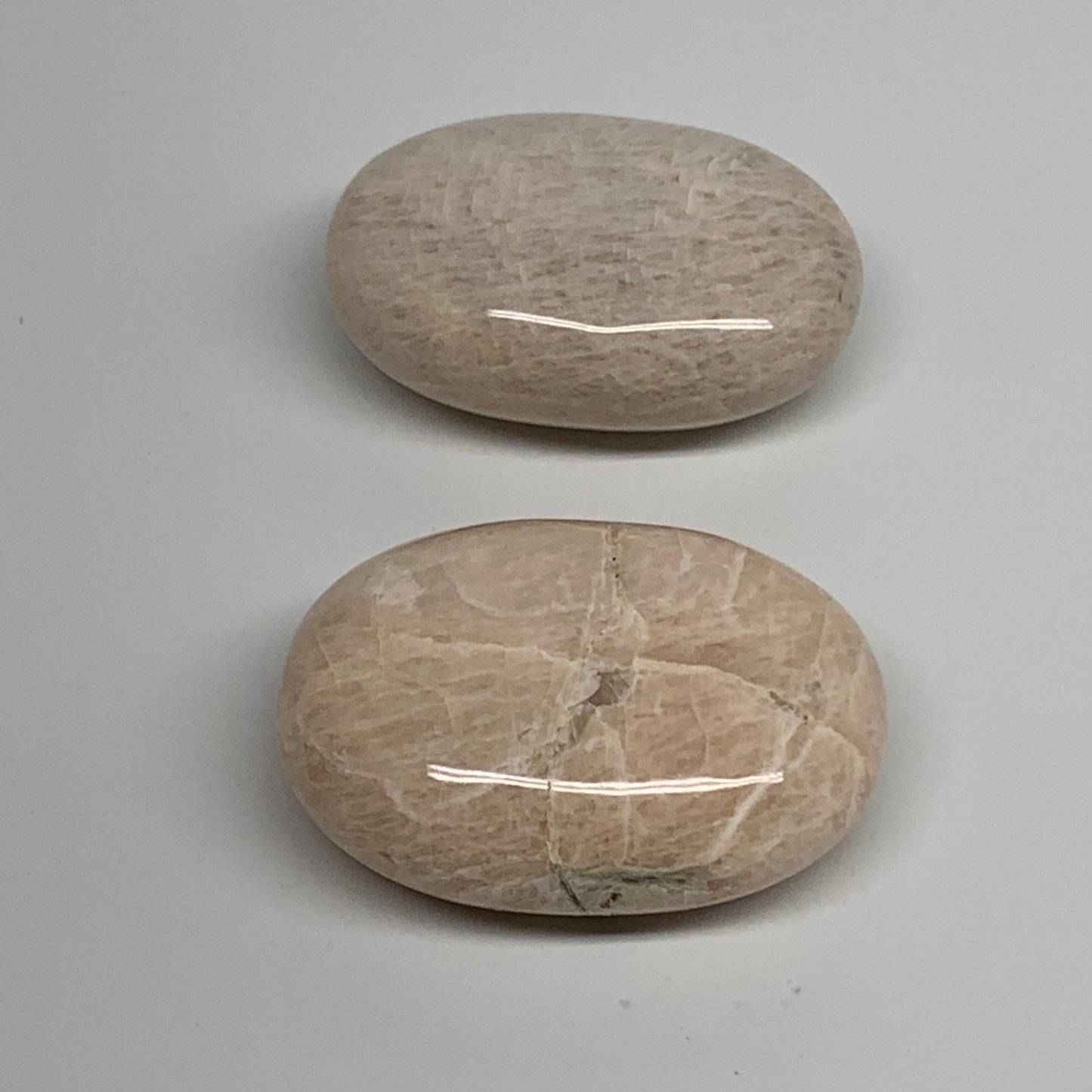 139.9g, 2.1", 2pcs,  Peach Moonstone Palm-Stone Polished Gemstone, B34778
