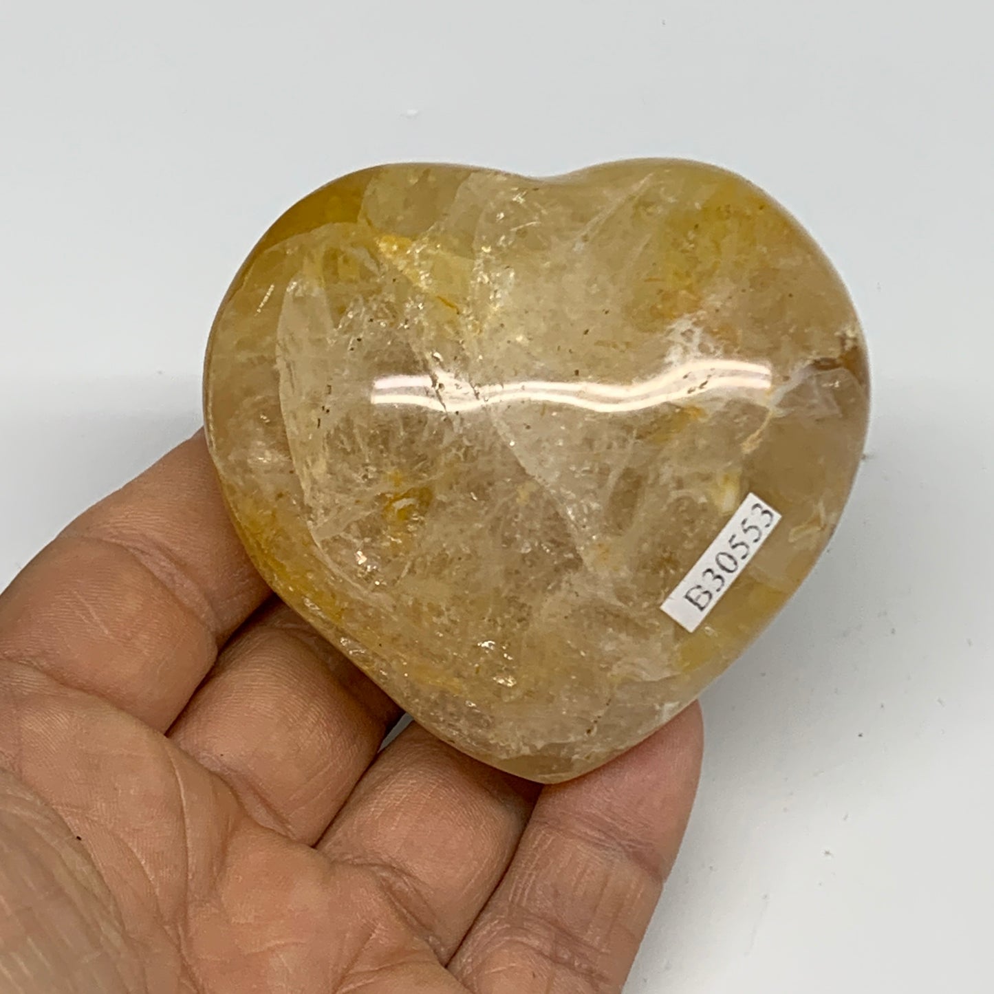 186.7g, 2.4"x2.6"x1.3" Yellow Healing Quartz Heart Crystal @Madagascar, B30553