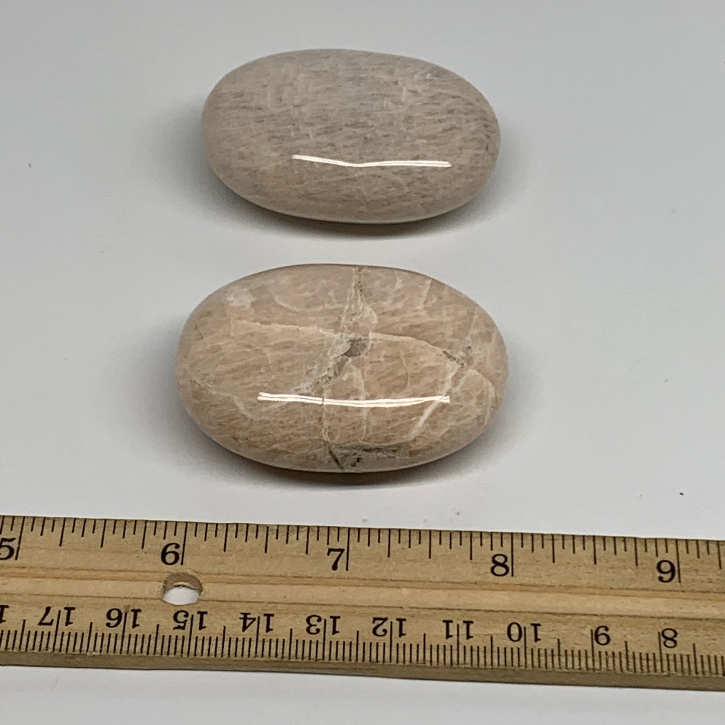 139.9g, 2.1", 2pcs,  Peach Moonstone Palm-Stone Polished Gemstone, B34778