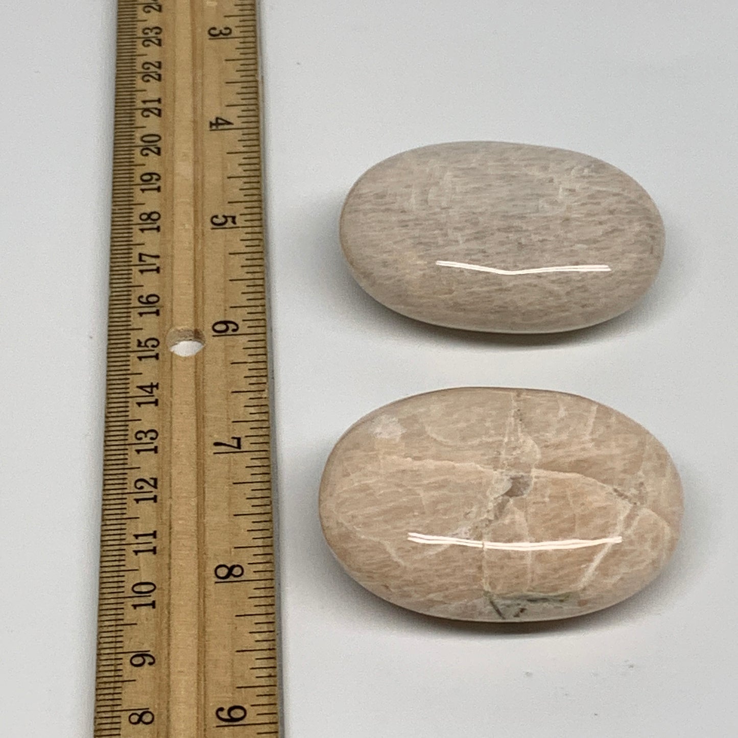 139.9g, 2.1", 2pcs,  Peach Moonstone Palm-Stone Polished Gemstone, B34778