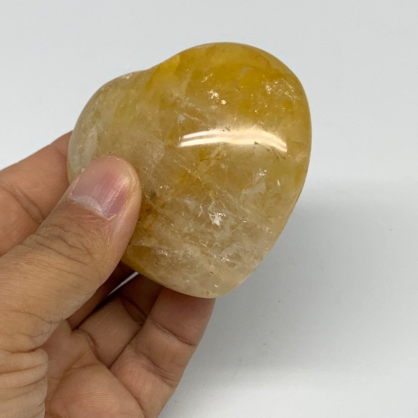 186.7g, 2.4"x2.6"x1.3" Yellow Healing Quartz Heart Crystal @Madagascar, B30553