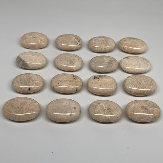 2.49 lbs (1130 Grams), 2"-2.3", 16pcs, Peach/White Moonstone Palm-Stone, B34779