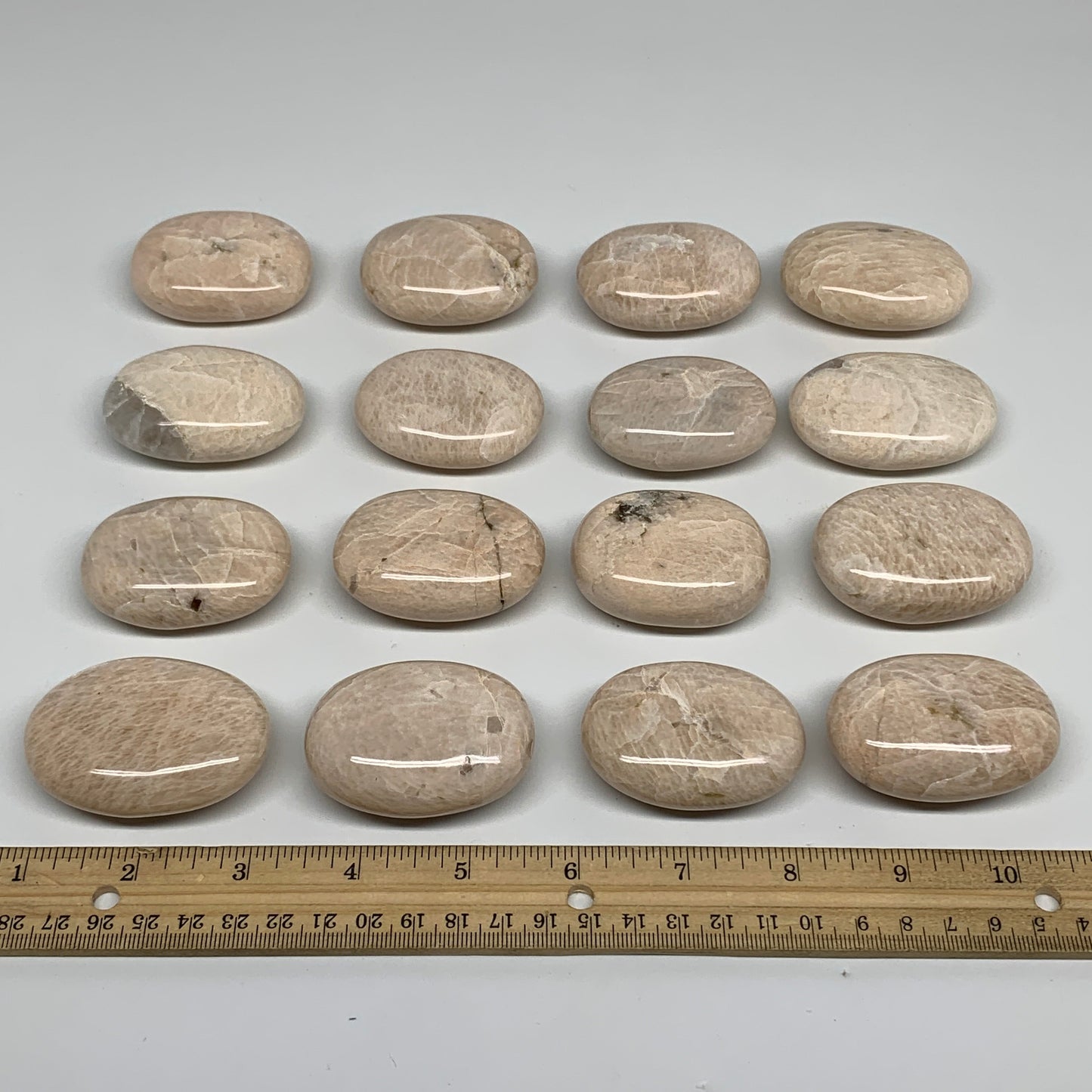 2.49 lbs (1130 Grams), 2"-2.3", 16pcs, Peach/White Moonstone Palm-Stone, B34779