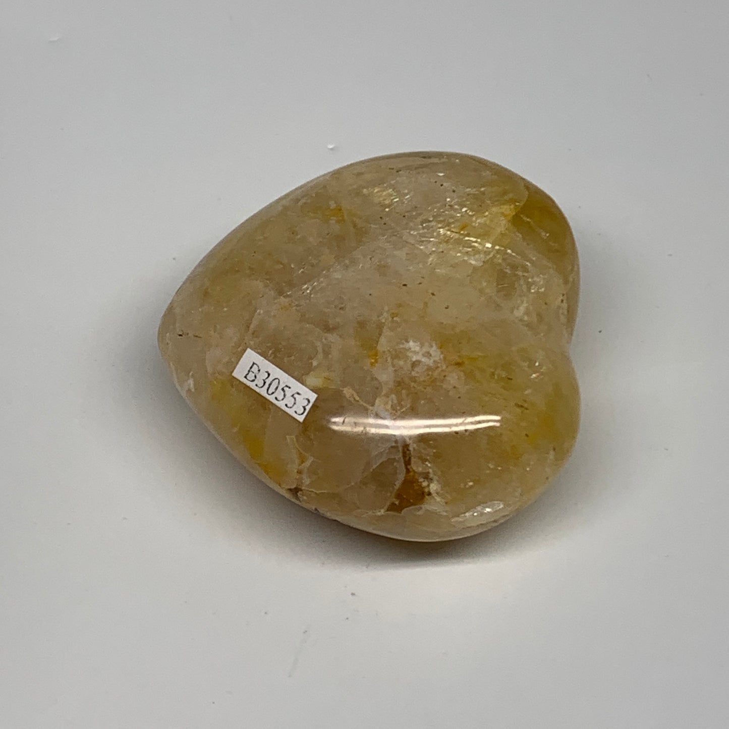 186.7g, 2.4"x2.6"x1.3" Yellow Healing Quartz Heart Crystal @Madagascar, B30553