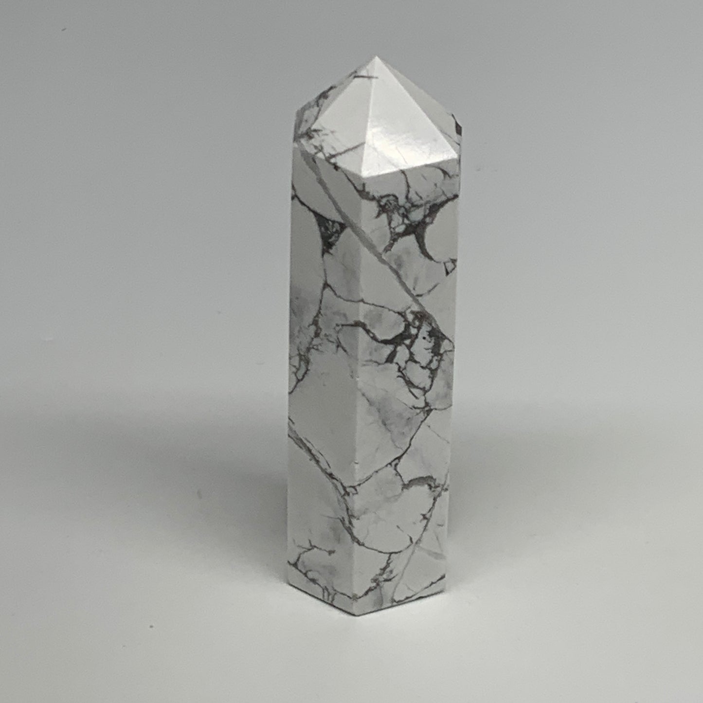 111.3g, 3.4"x0.9"x0.9", Natural Howlite Point Tower Obelisk Crystal, B29062