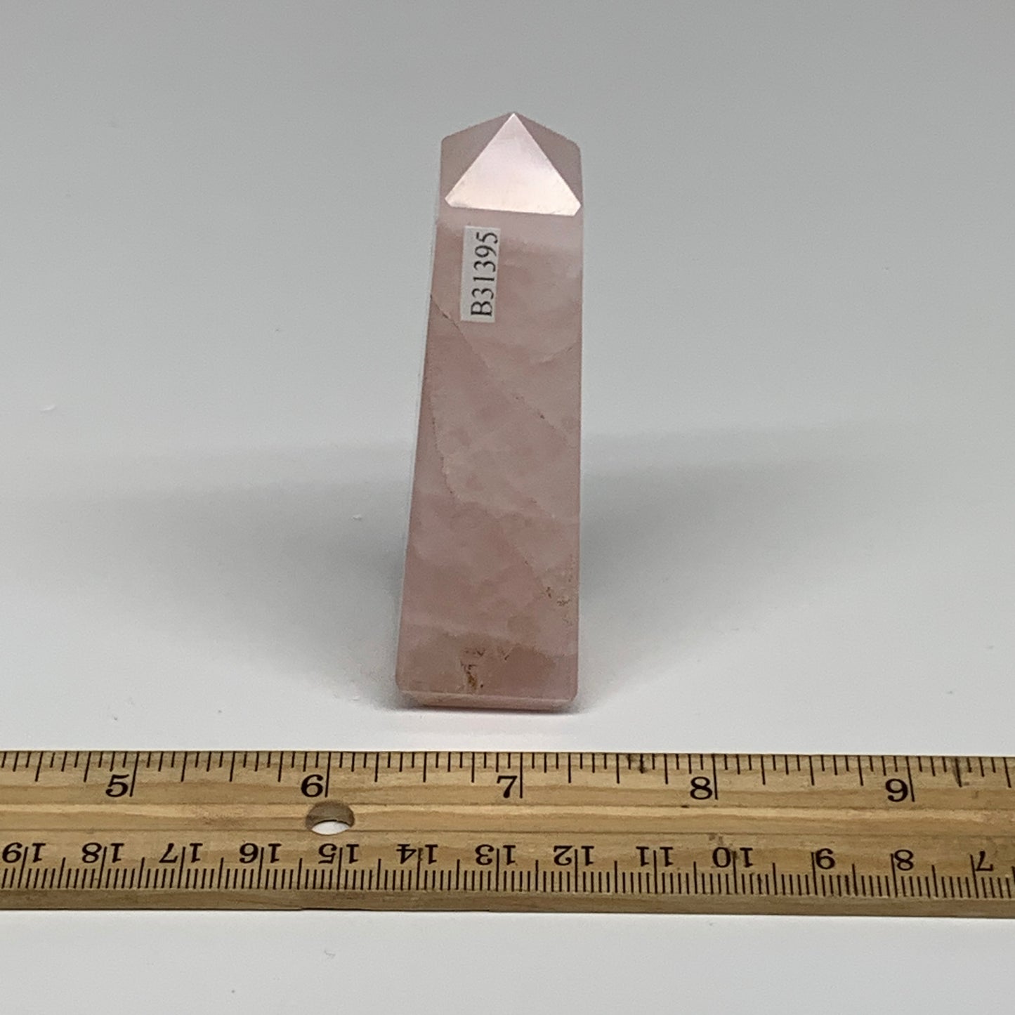 98.5g, 3.4"x0.9"x1", Rose Quartz Tower Obelisk Point Crystal @Brazil, B31395