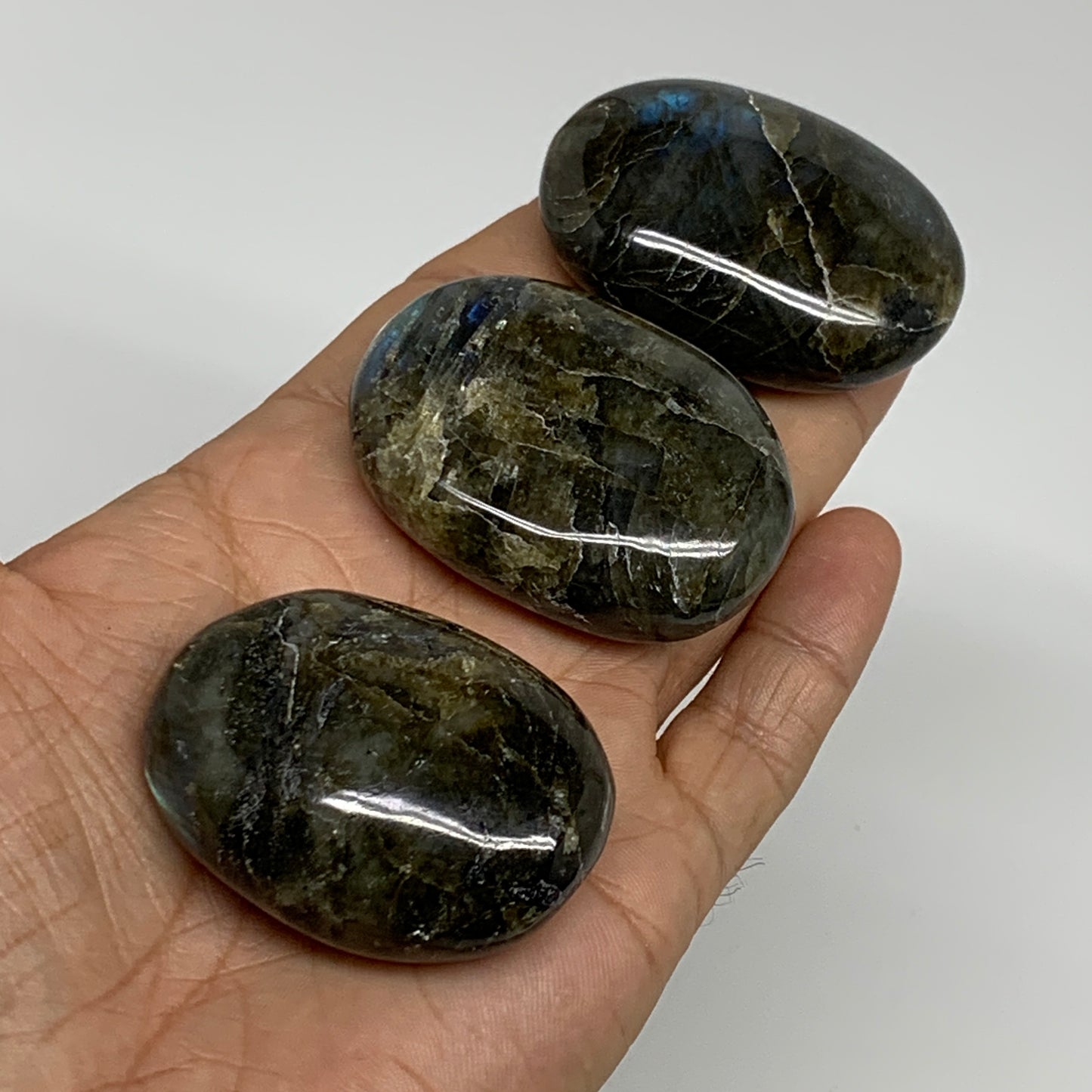 169.9g, 2"-2", 3pcs, Labradorite Palm-stone Polished Gemstone, B35540
