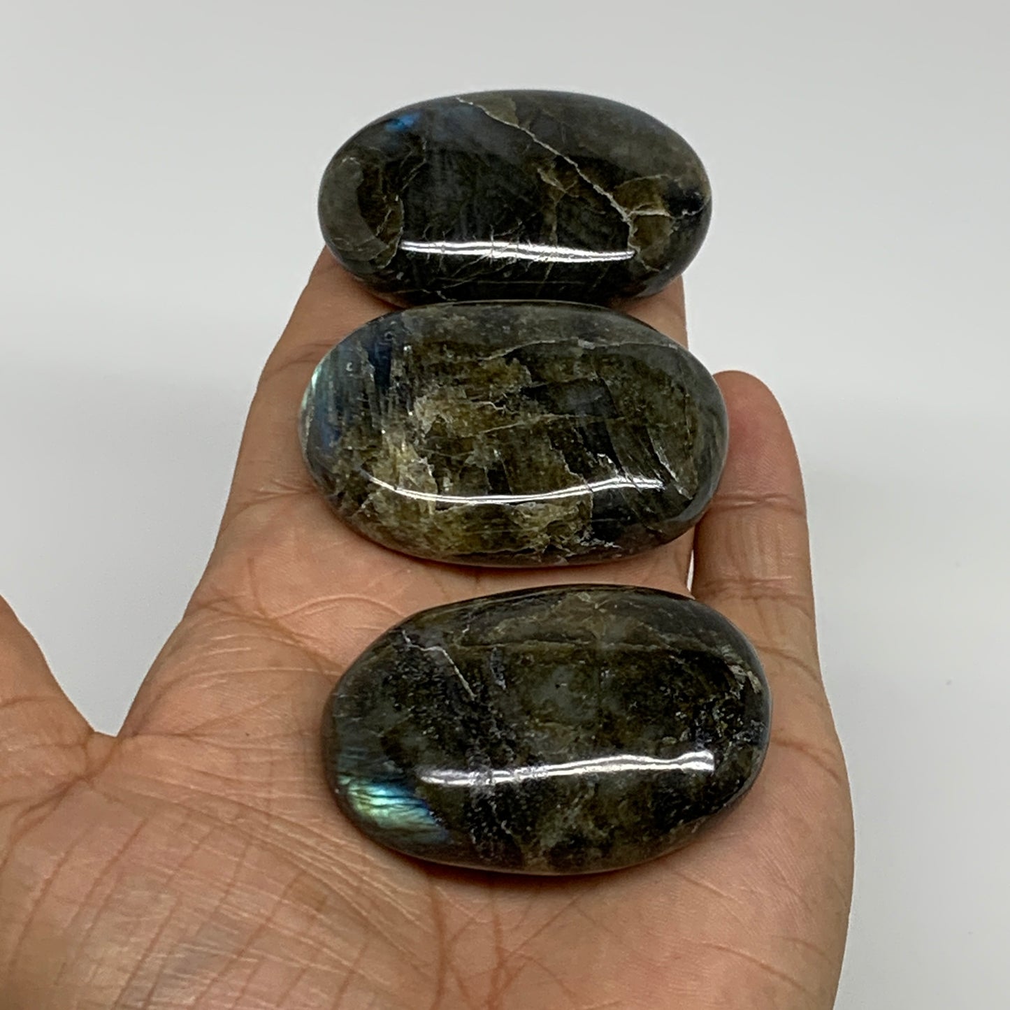 169.9g, 2"-2", 3pcs, Labradorite Palm-stone Polished Gemstone, B35540