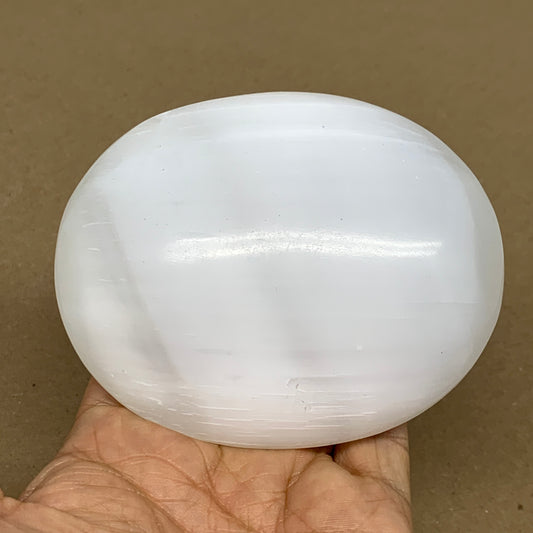 0.69 lbs, 3.9"x3.1"x1.4", White Selenite Palmstone Crystal Pillow Reiki, B36088
