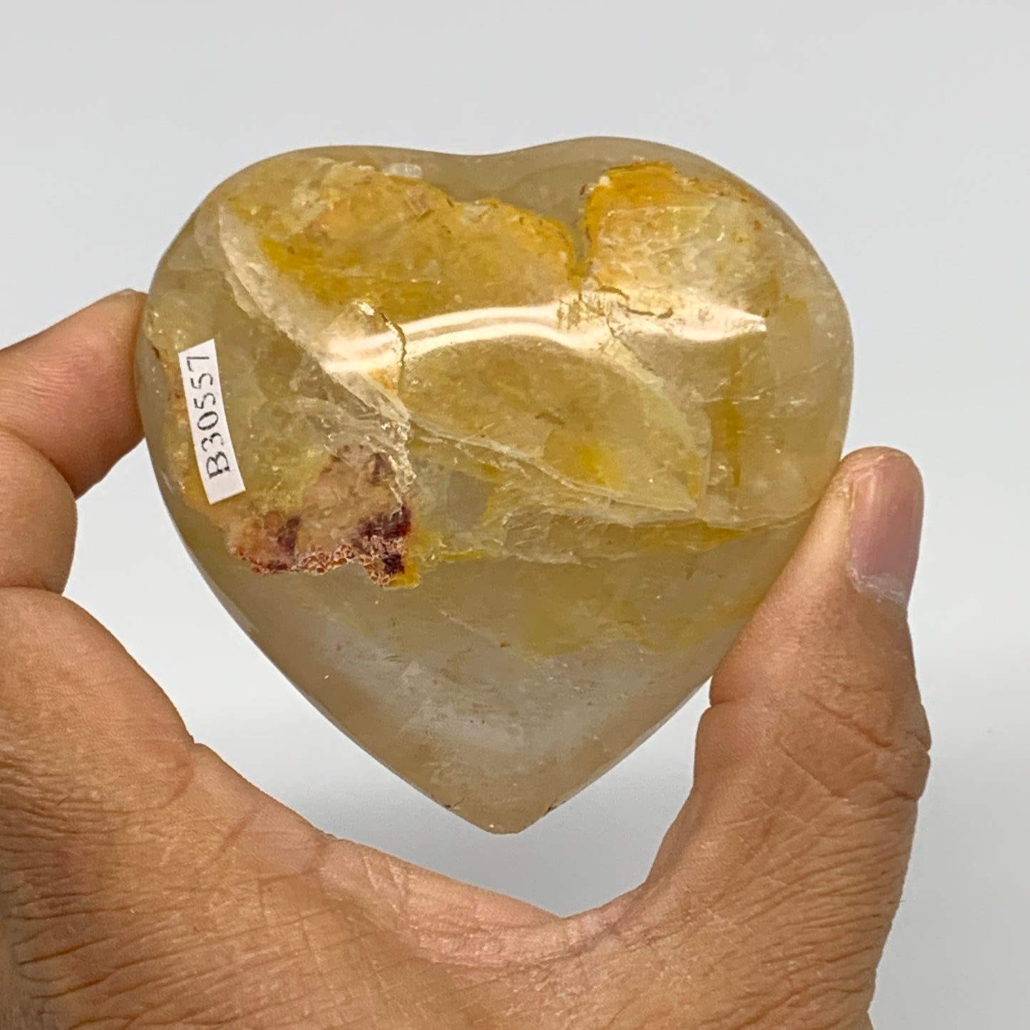 185.2g, 2.5"x2.7"x1.2" Yellow Healing Quartz Heart Crystal @Madagascar, B30557