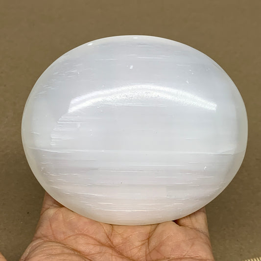 0.67 lbs, 3.9"x3.3"x1.1", White Selenite Palmstone Crystal Pillow Reiki, B36089